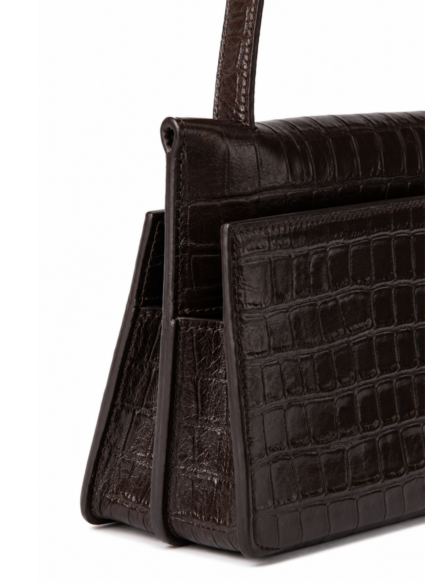 Long Papillon Croco Embossed Leather Dark Brown