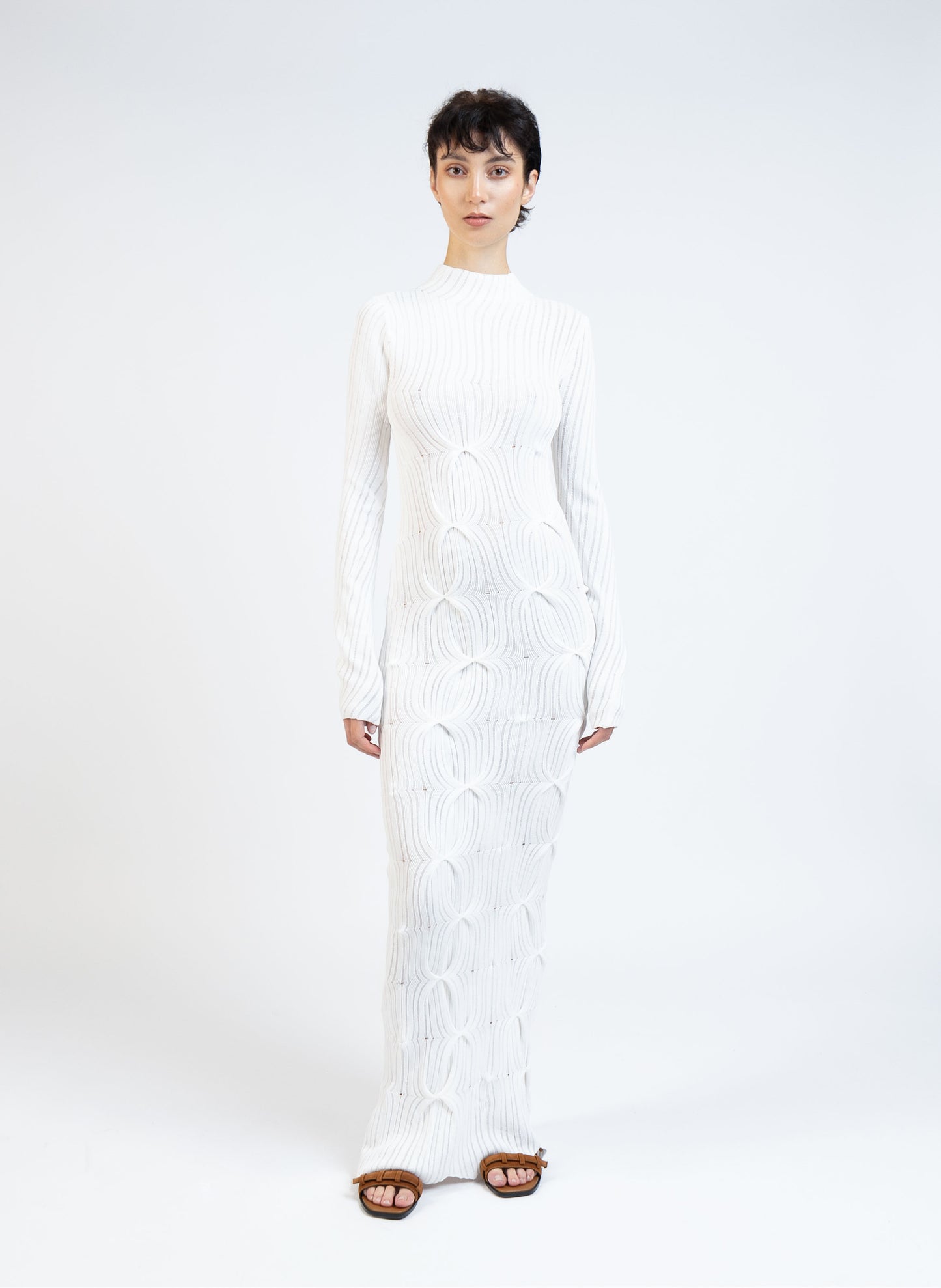 Knit Turtleneck Dress/White