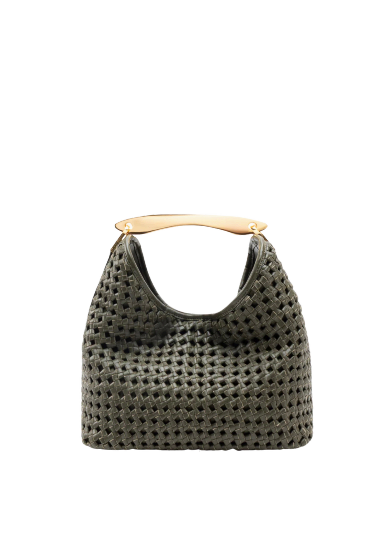 Petit Boomerang Cuir tressé vert olive