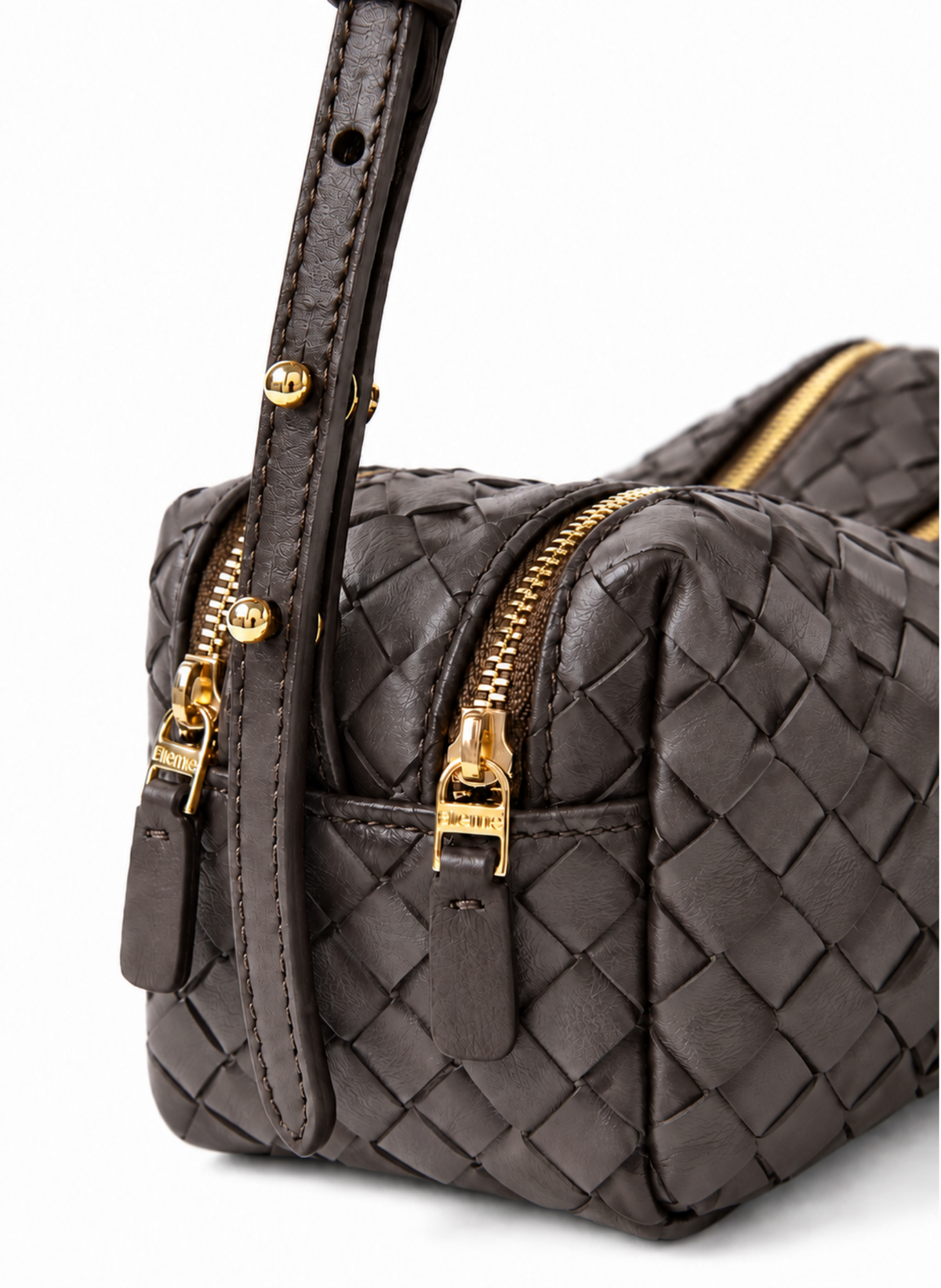 Mini Trousse Woven Leather Dark Brown