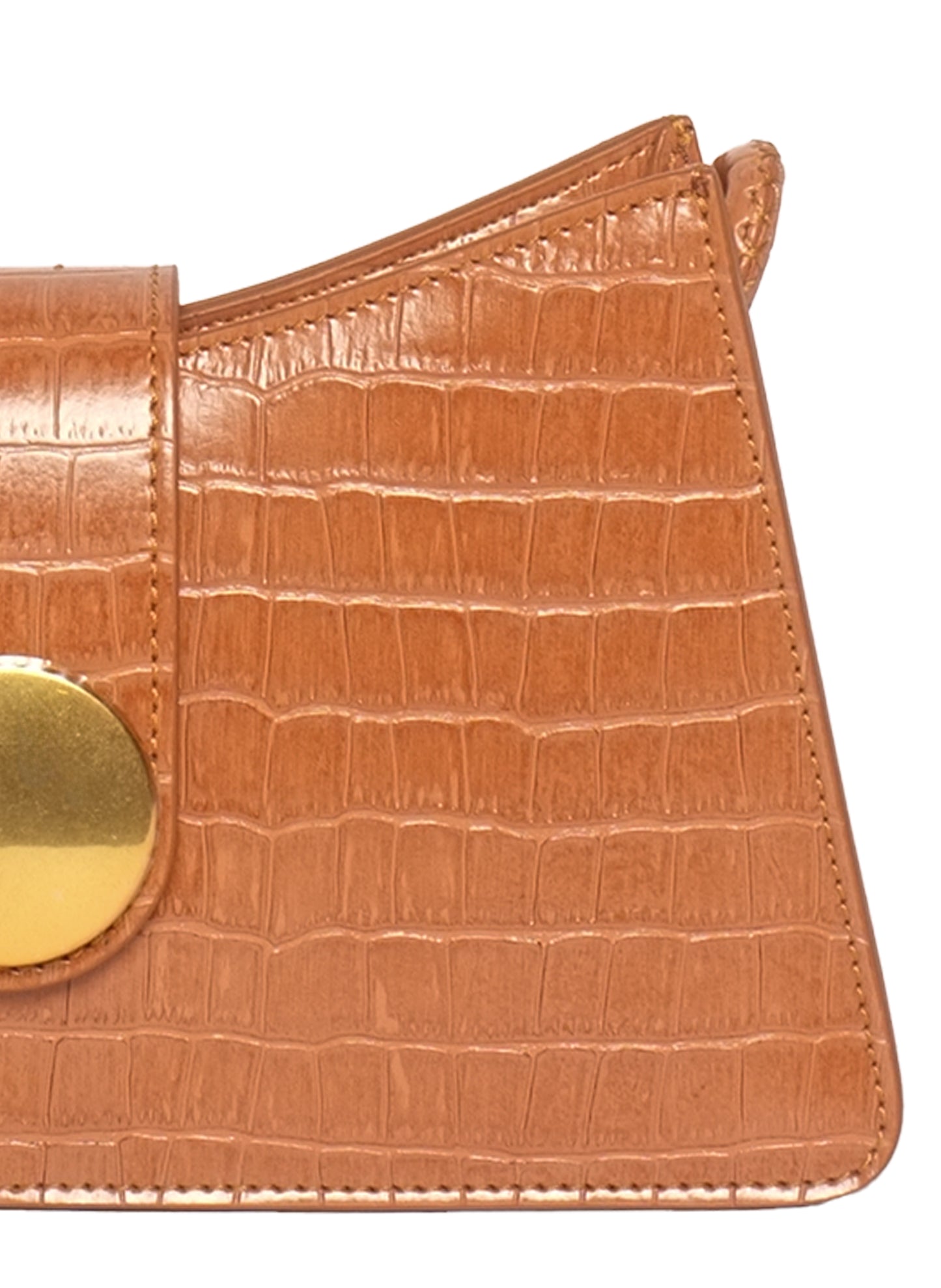 Buckle Shoulder Bag Croco-Print Leather Orange