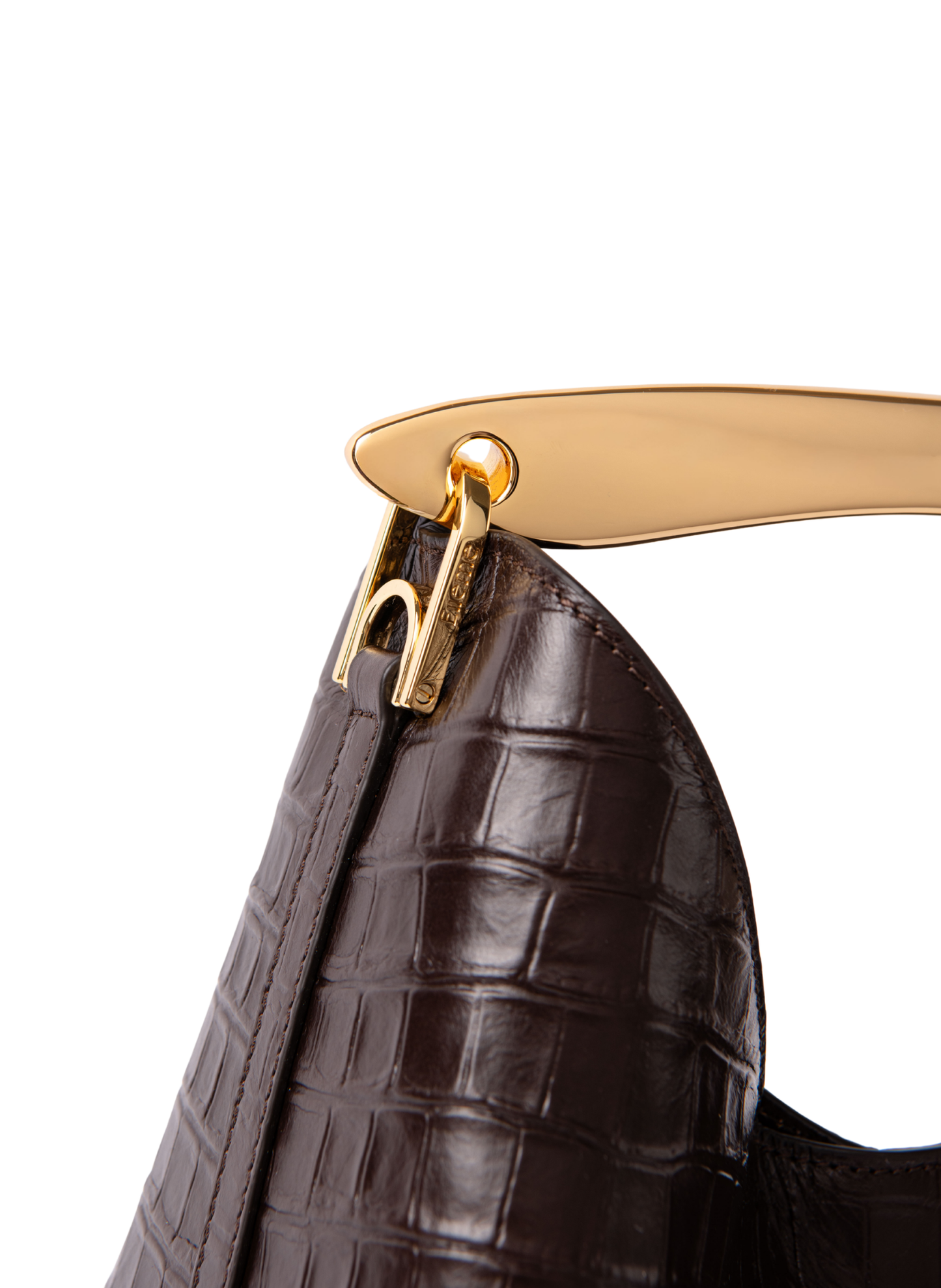 Boomerang Croco Embossed Leather Dark Brown