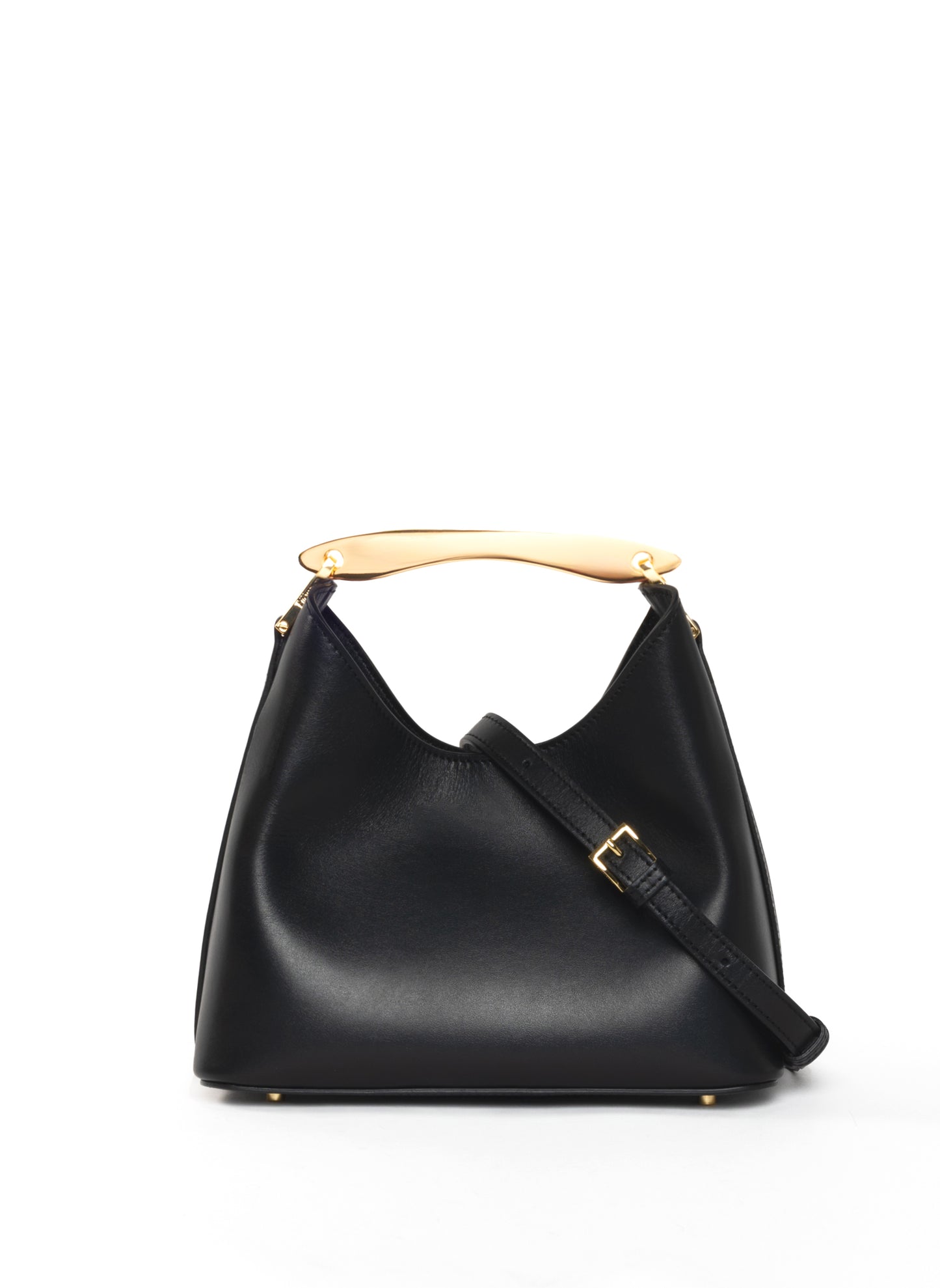Petit Boomerang Cuir Noir - Or