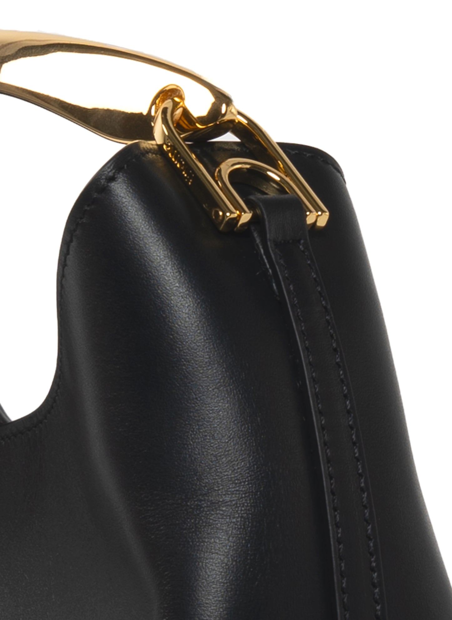 Petit Boomerang Cuir Noir - Or