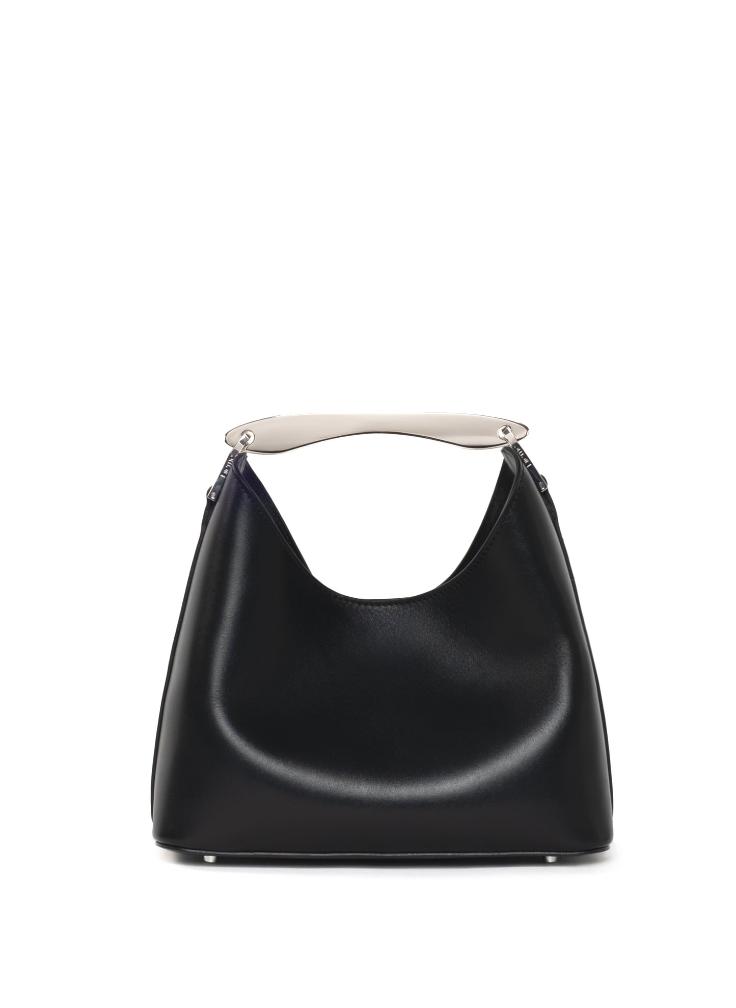 Petit Boomerang Cuir Noir - Argent