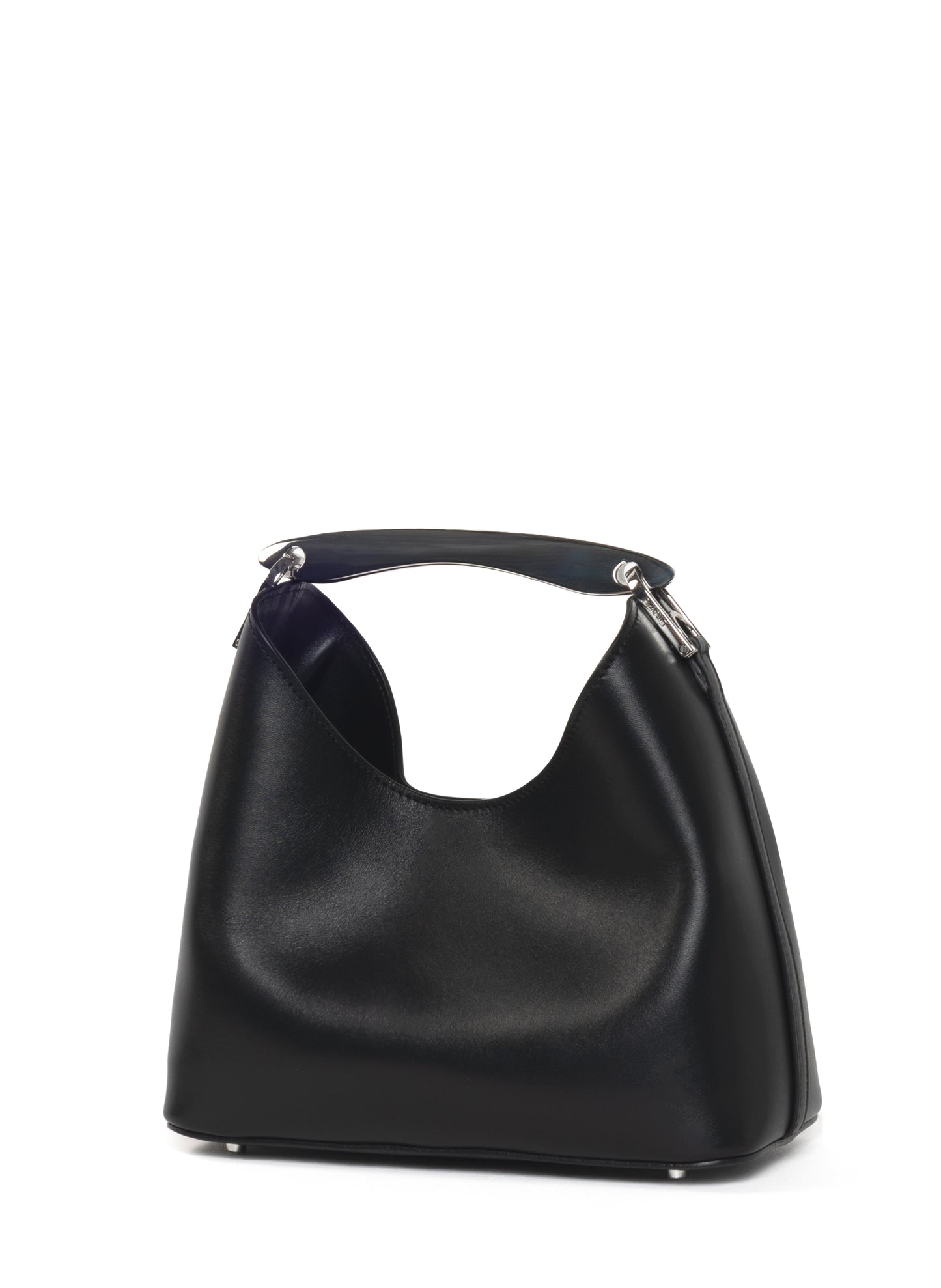 Petit Boomerang Cuir Noir - Argent