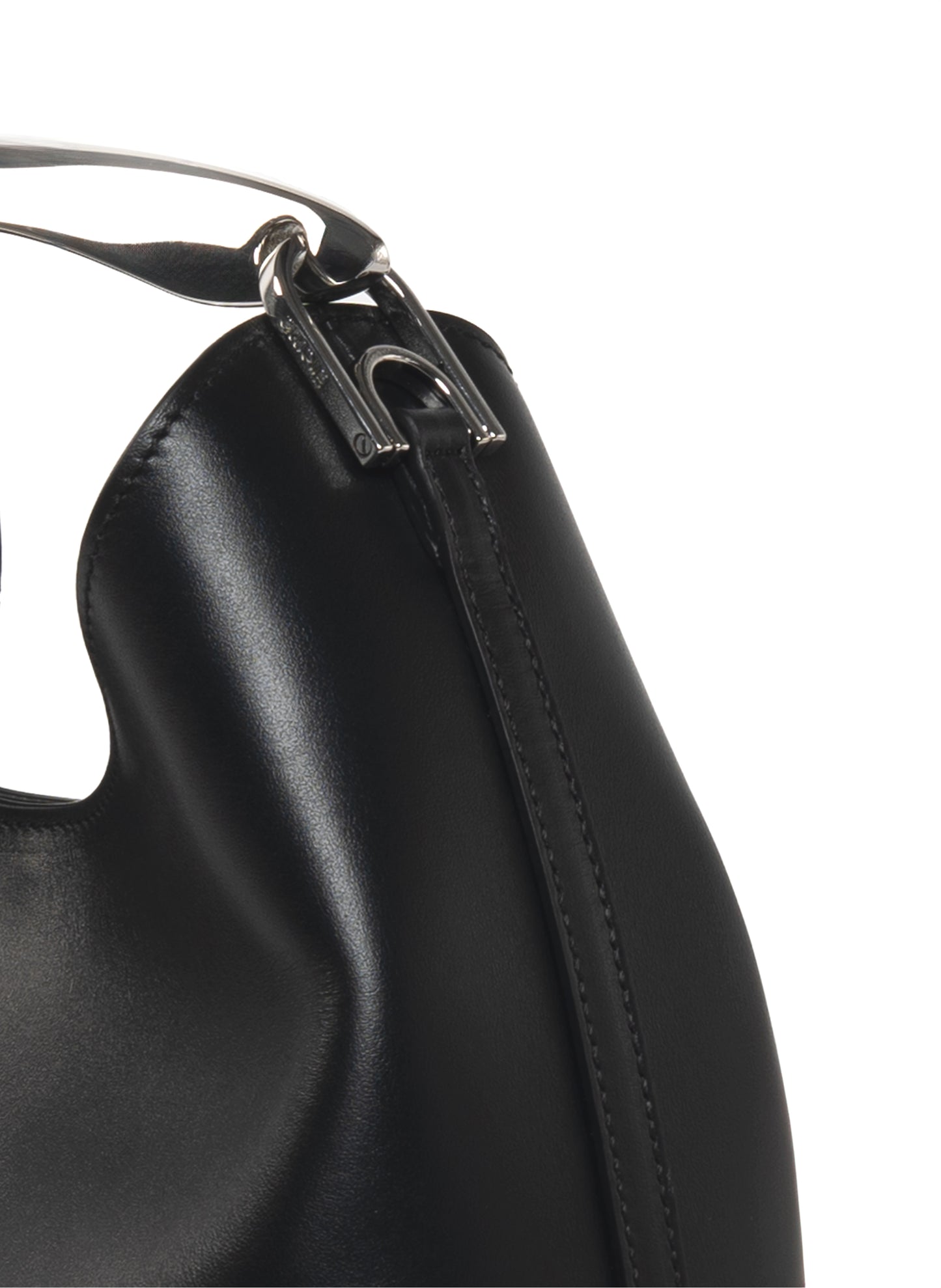 Petit Boomerang Cuir Noir - Argent