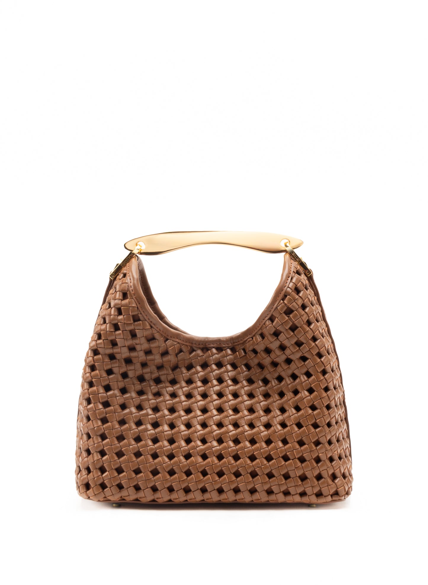 Petit Boomerang Cuir tressé Cognac