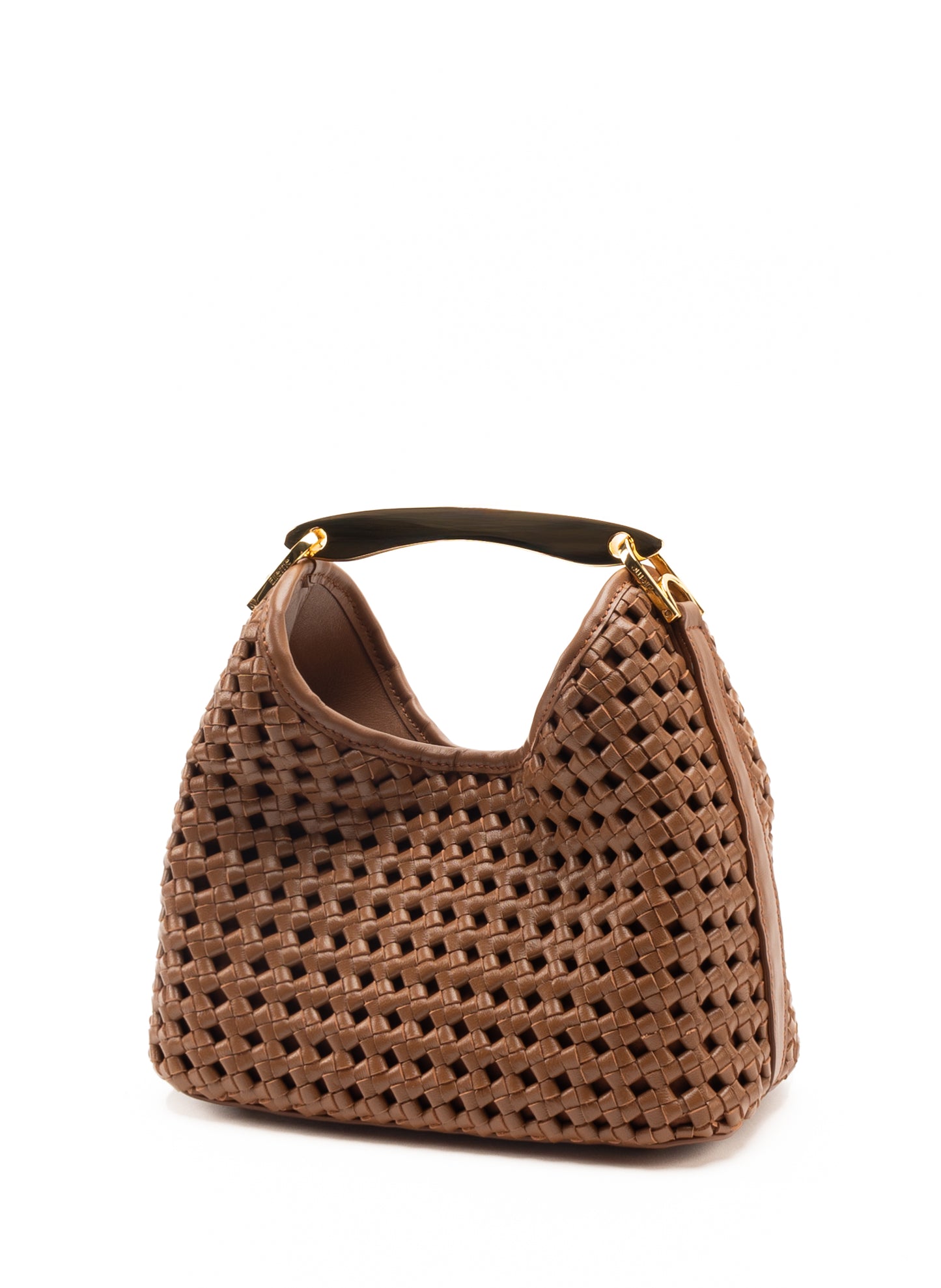 Petit Boomerang Cuir tressé Cognac