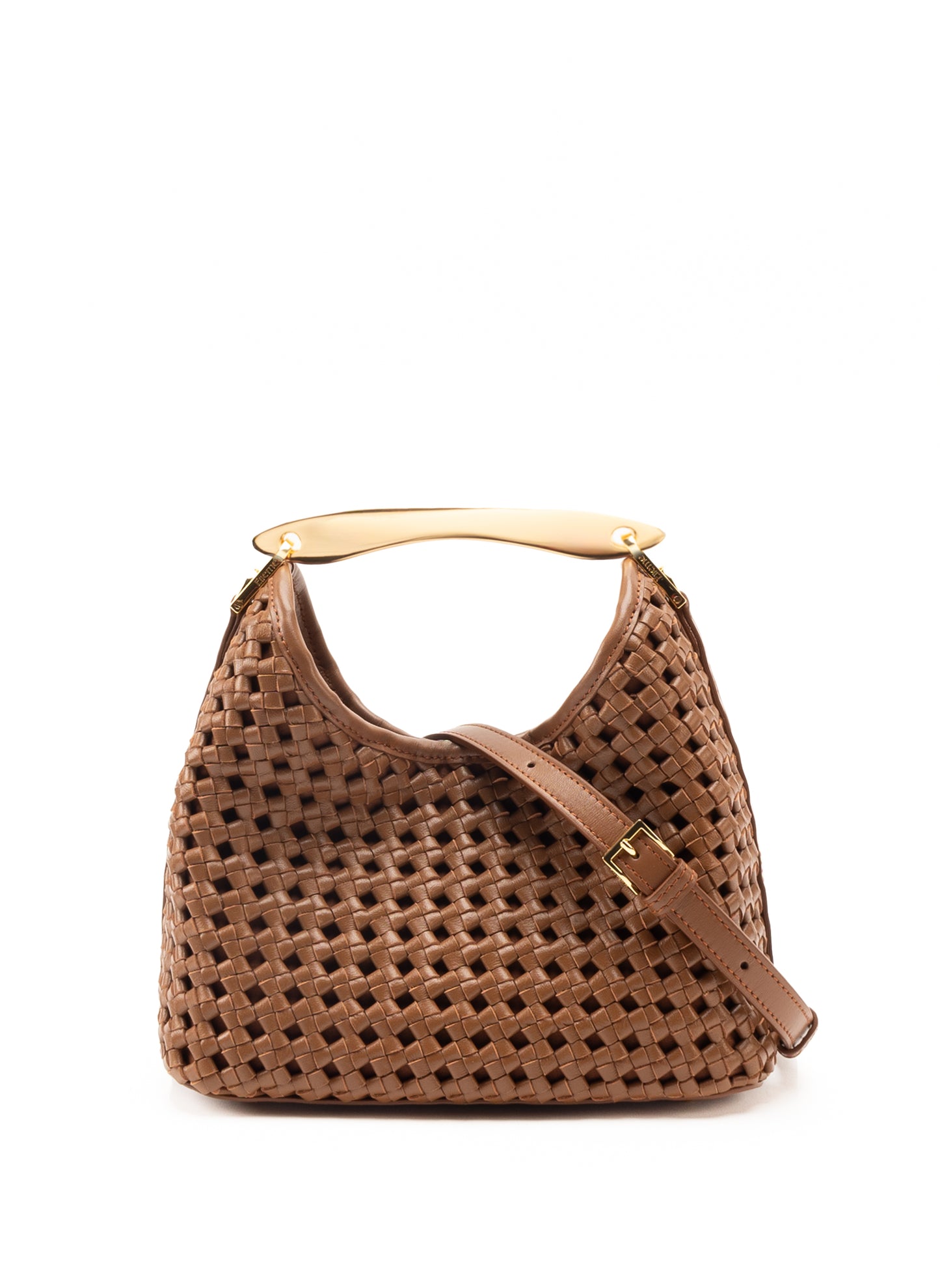 Petit Boomerang Cuir tressé Cognac