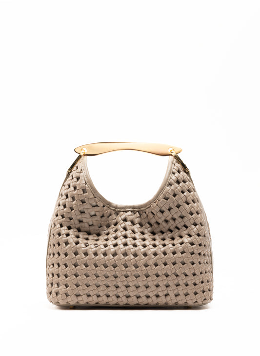 Kleiner Boomerang Gewebtes Leder Taupe