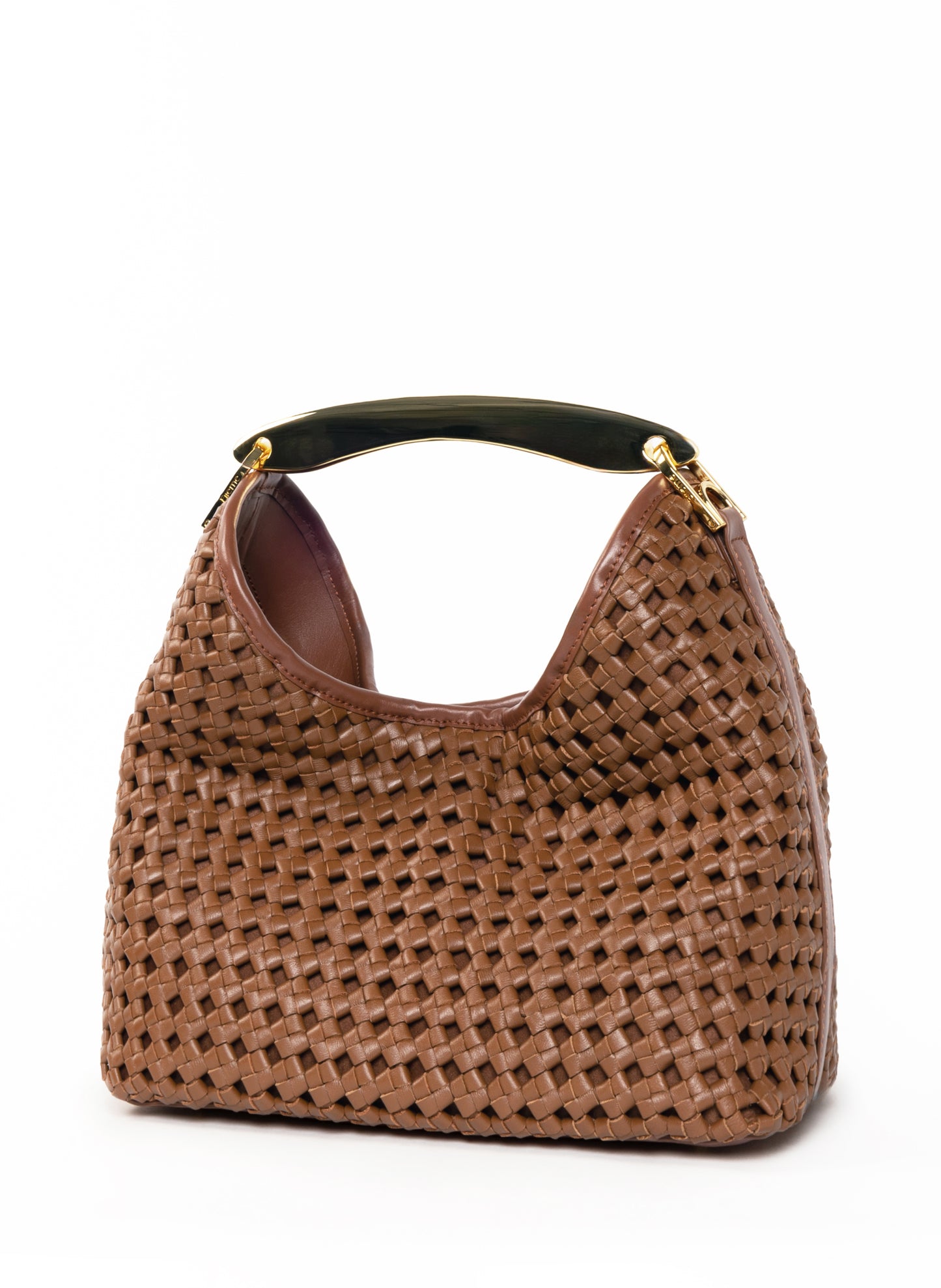 Boomerang cuir tressé Cognac