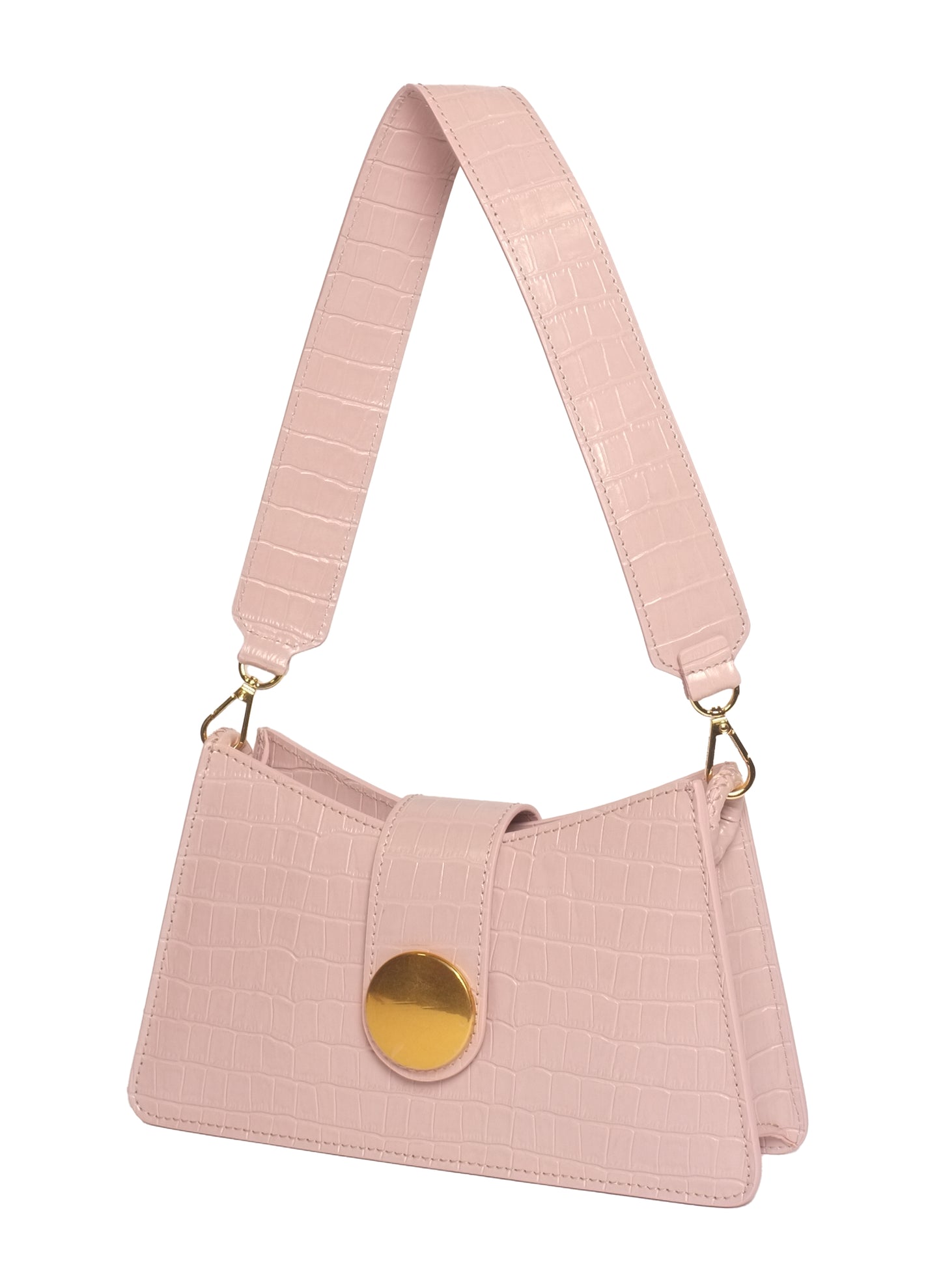 Buckle Shoulder Bag Croco-Print Leather Pink