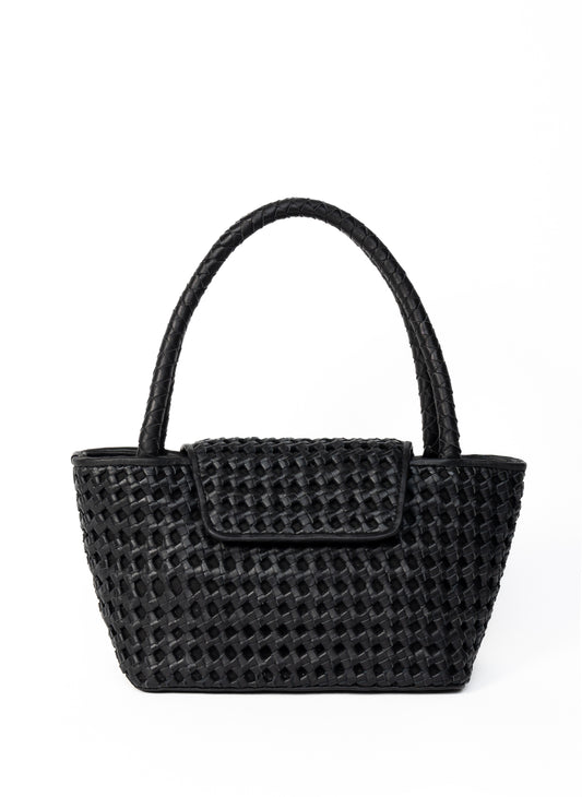 Courrier Tote Woven Leather Black