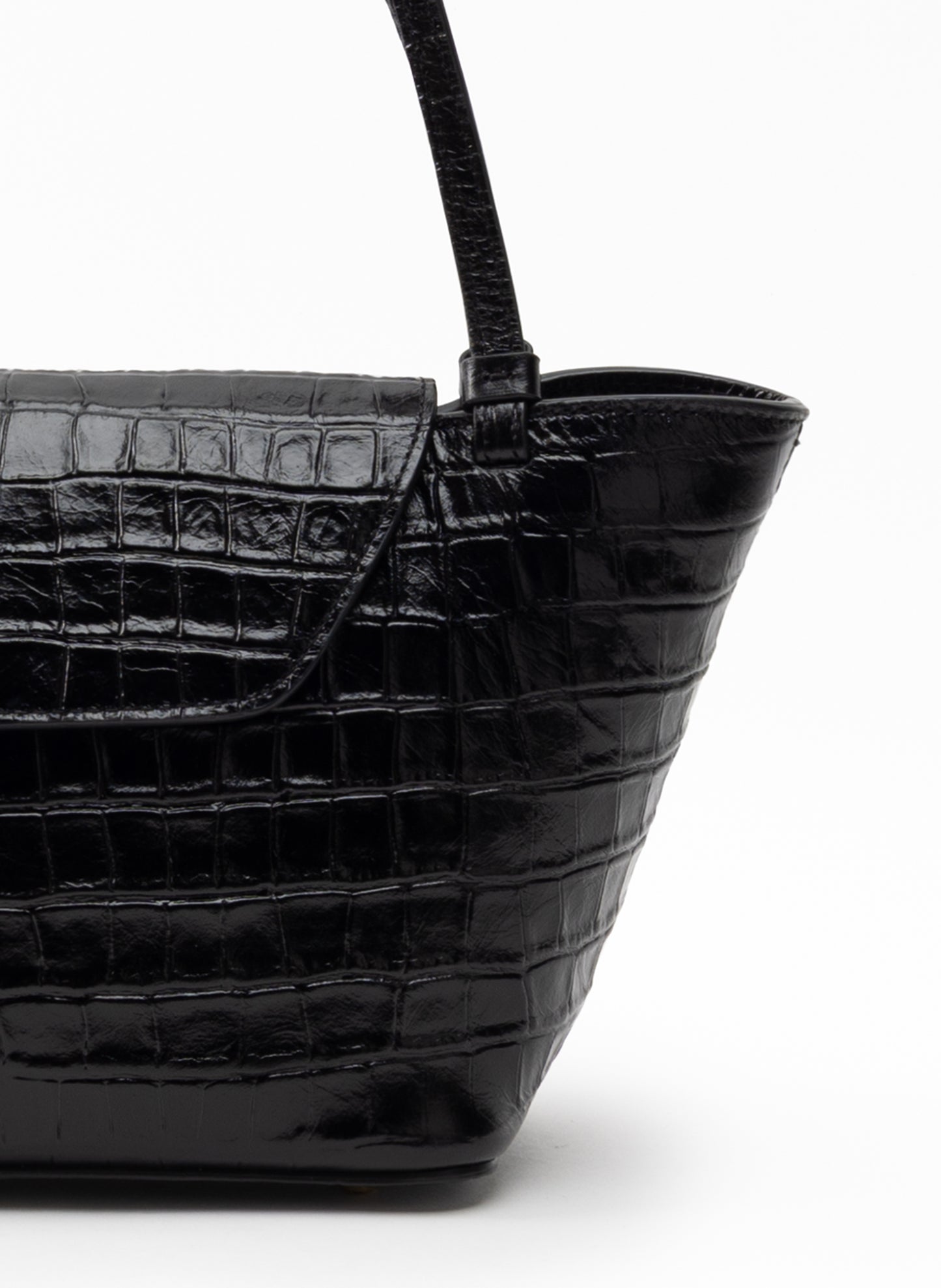 Courrier Tote Croco Embossed Leather Black