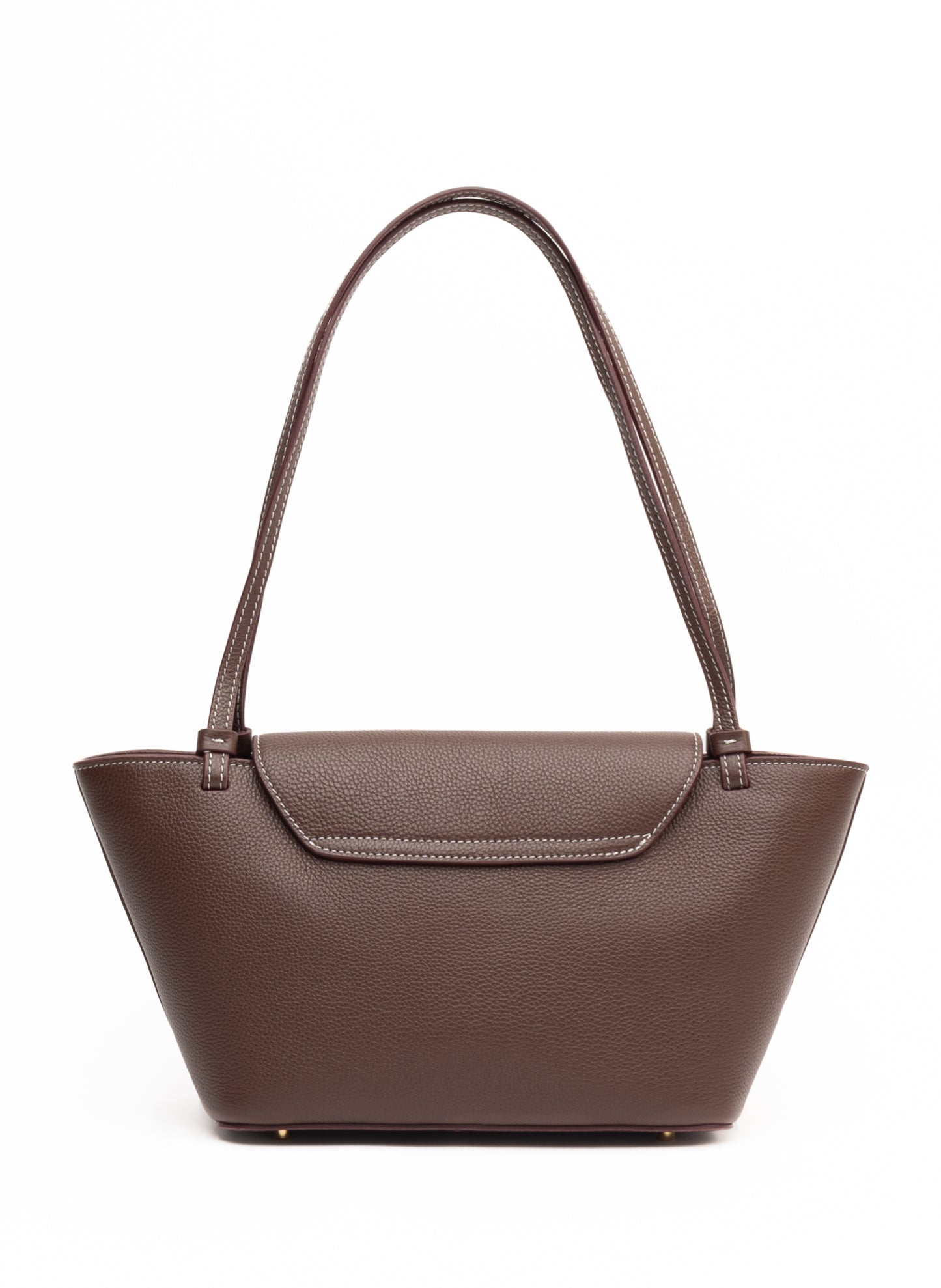 Courrier Tote Genarbtes Leder Dunkelbraun/Weiße Nähte