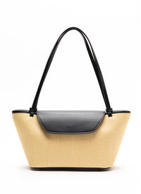 Courrier Tote Raffia/Cuir Naturel/Noir