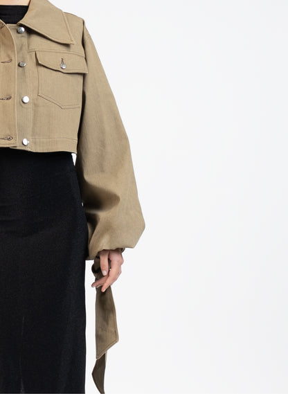 Denim Jacket with Maxi Sleeves/Khaki