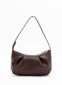Pochette Dimple en cuir marbré Marron foncé/Piqûres blanches