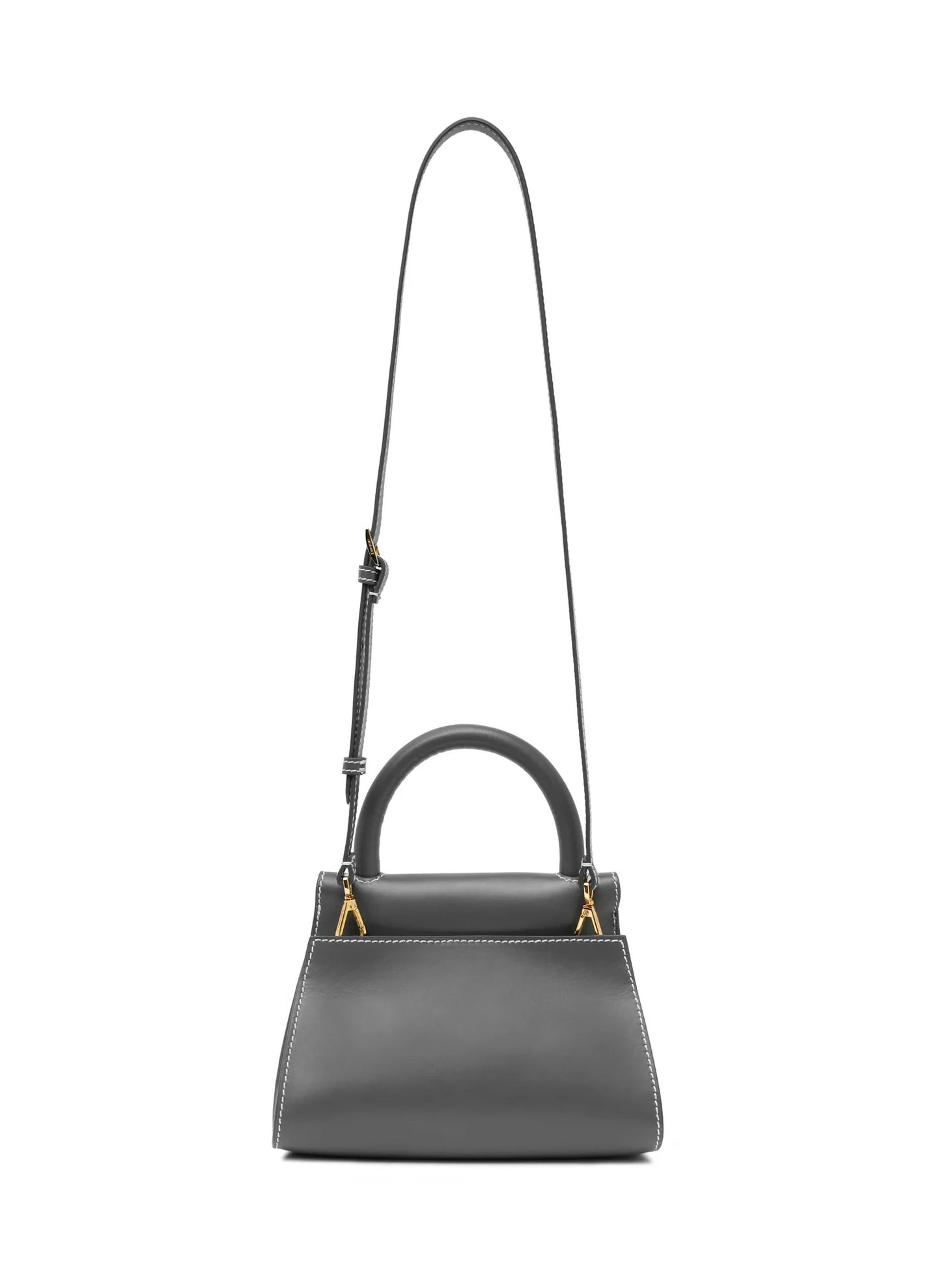 Small Papillon Leather Charcoal Grey/White stitches