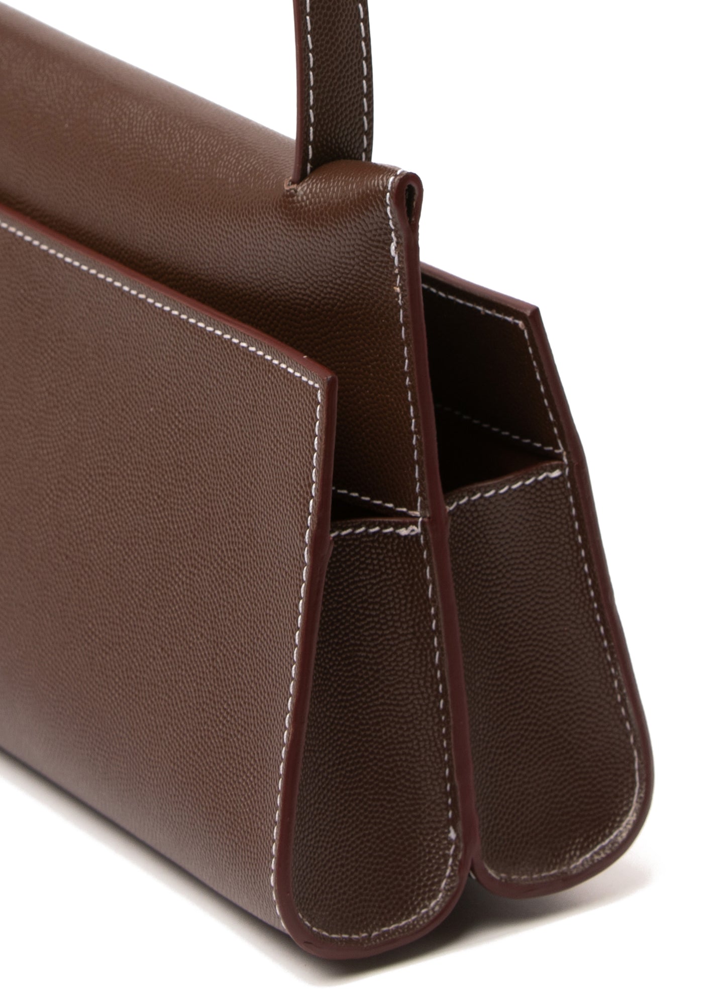 Long Papillon Caviar Leather Brown/White Stitching