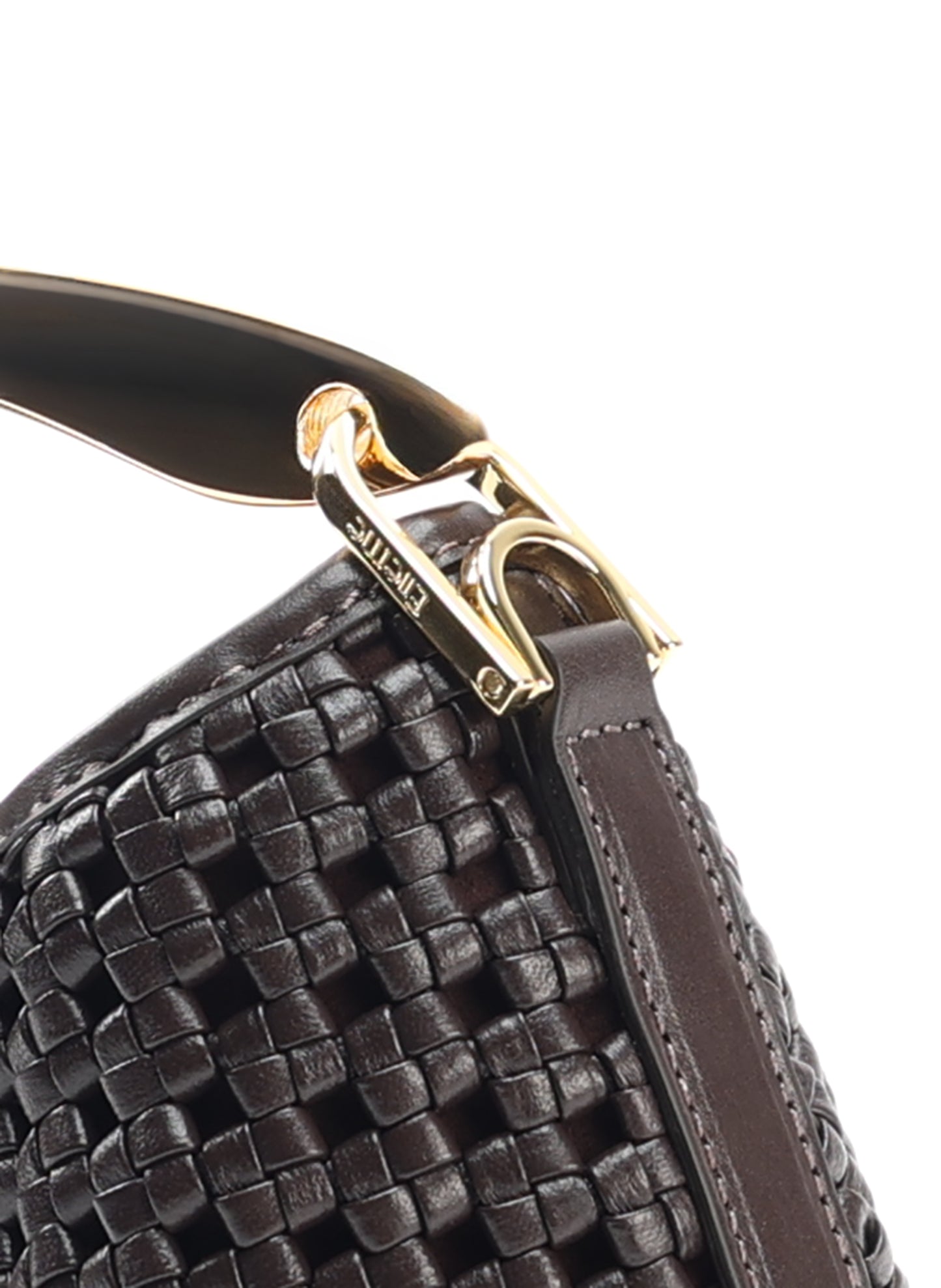 Mini Boomerang Woven Leather Dark Brown