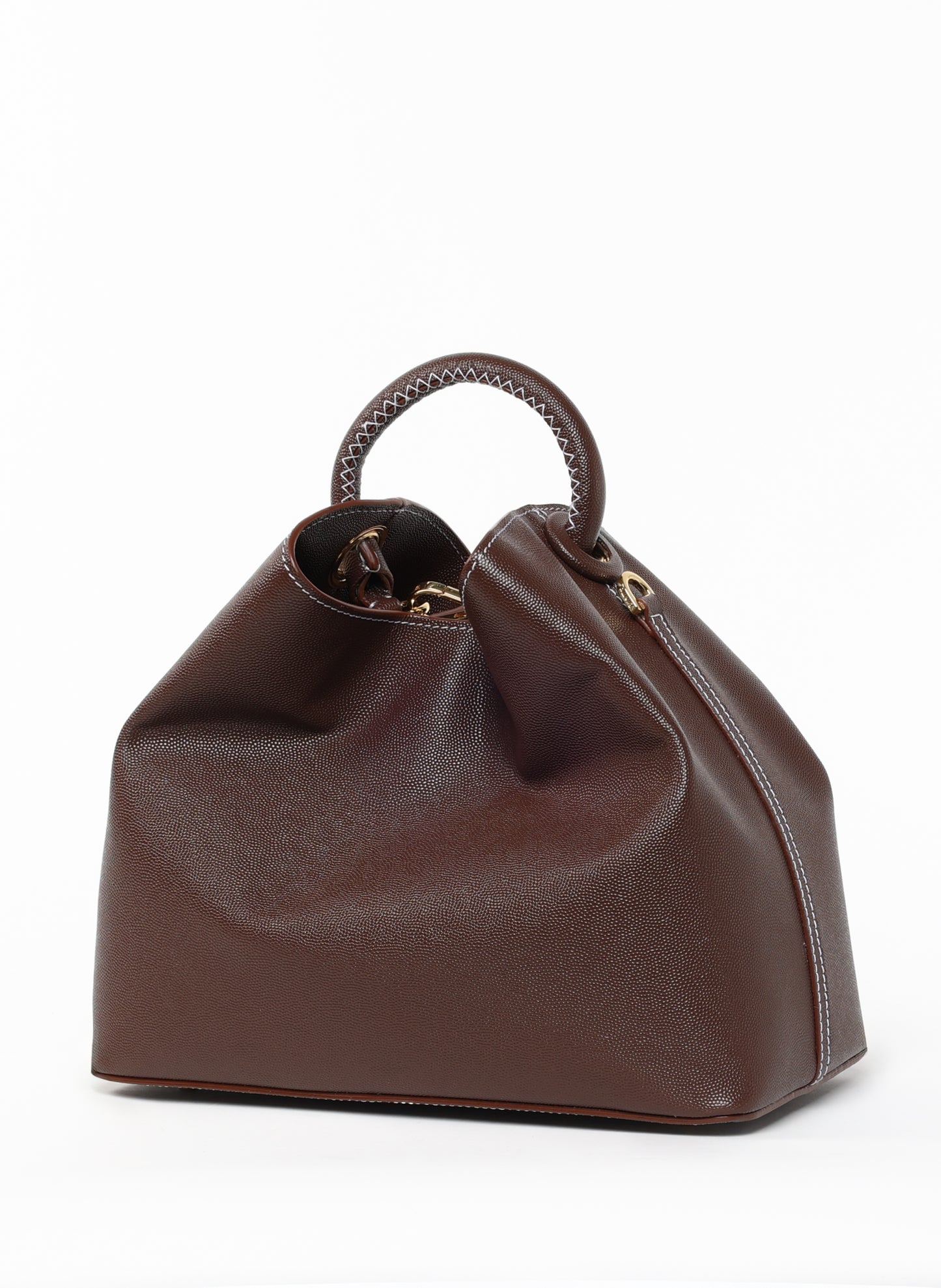 Raisin Caviar Cuir Marron Blanc Surpiqûres