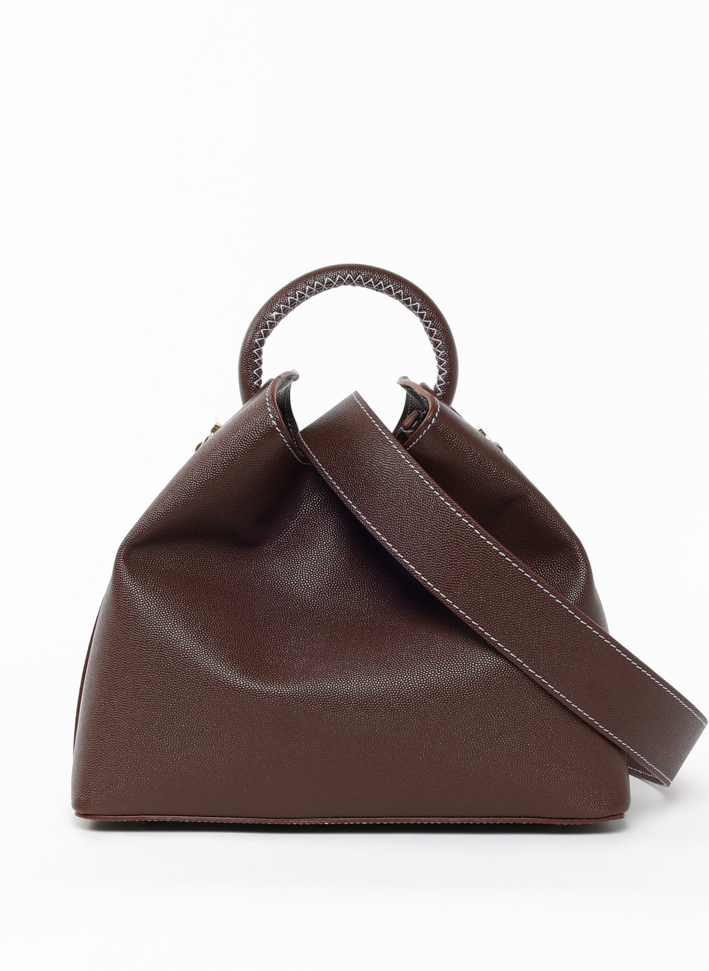 Raisin Caviar Cuir Marron Blanc Surpiqûres