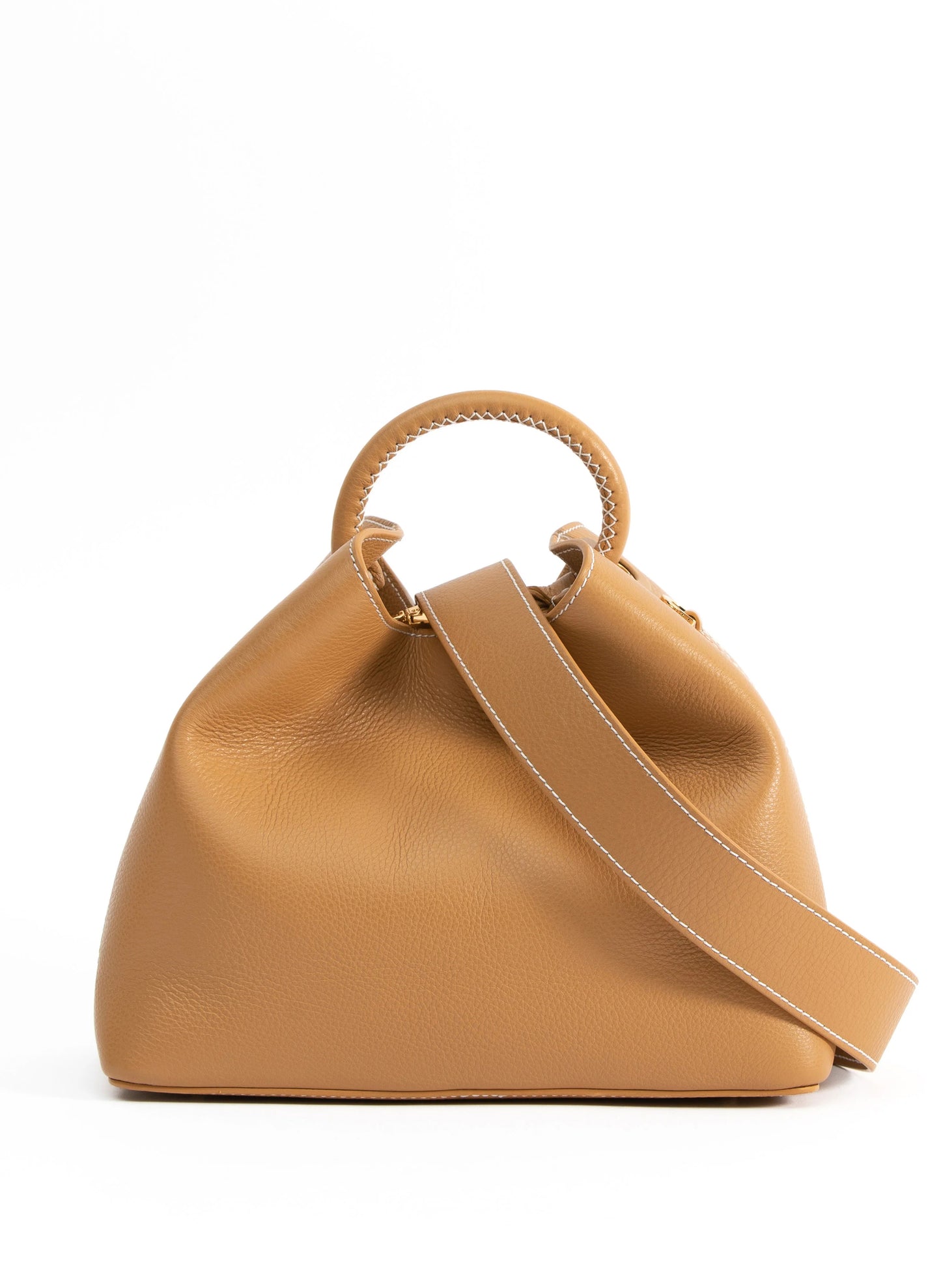 Raisin Pebbled Leather Tan/White Stitches
