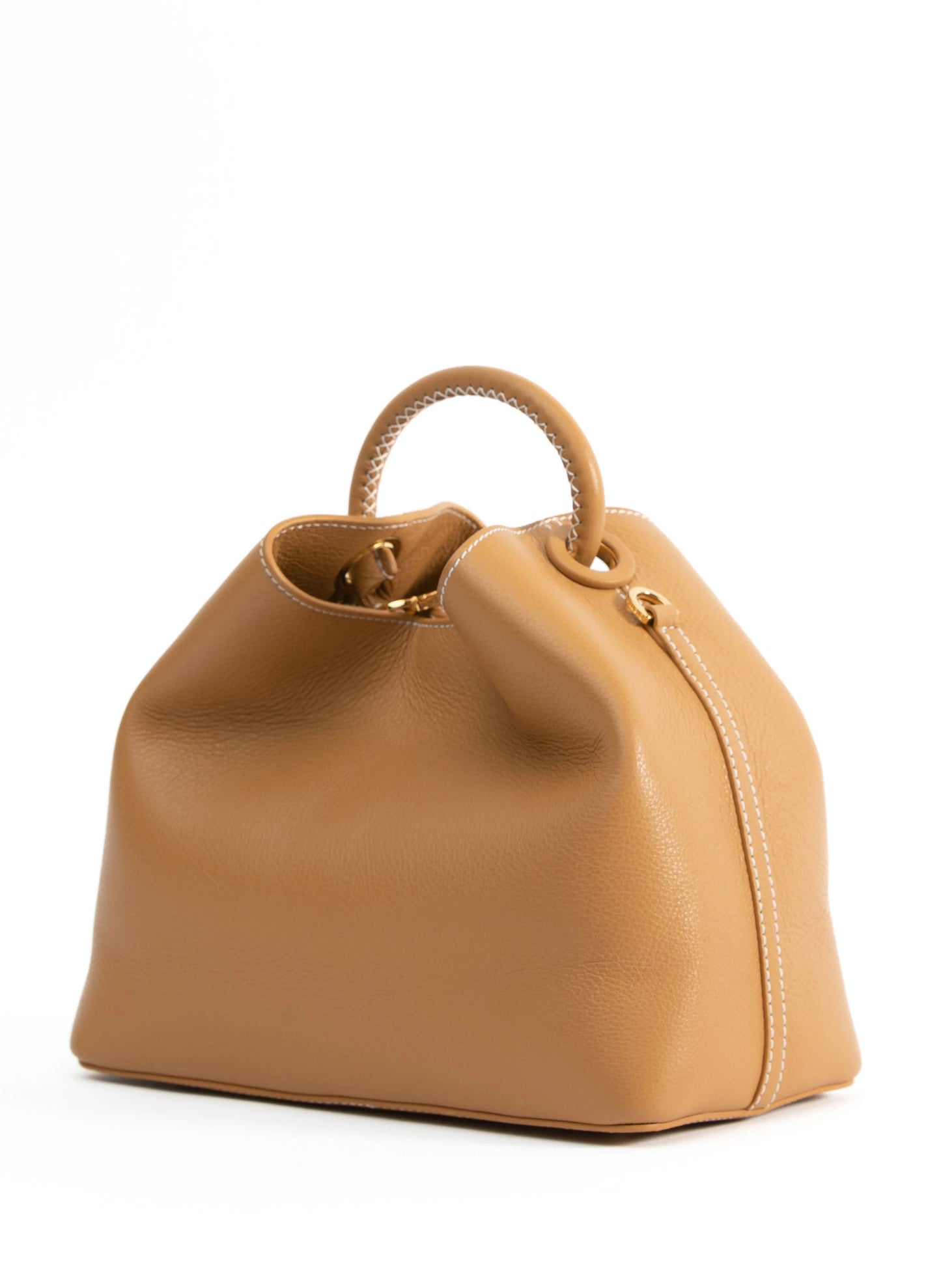 Raisin Pebbled Leather Tan/White Stitches