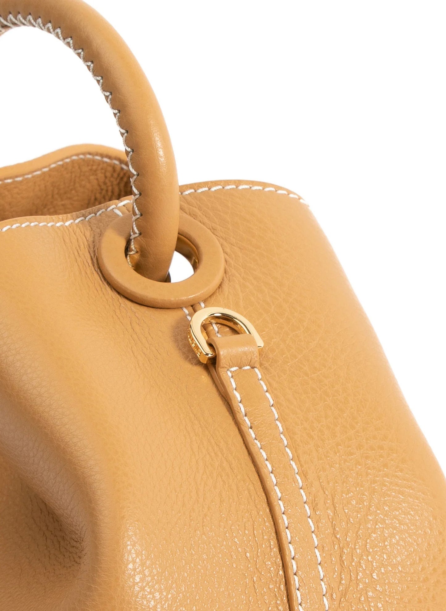 Raisin Pebbled Leather Tan/White Stitches