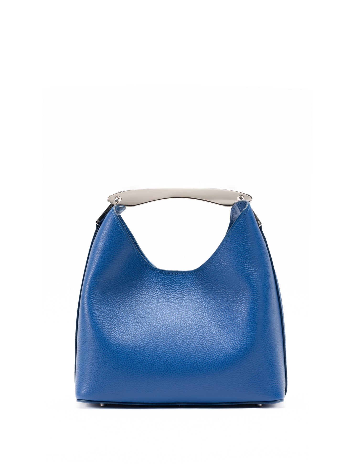 Kleiner Boomerang Genarbtes Leder Azurblau-Silber