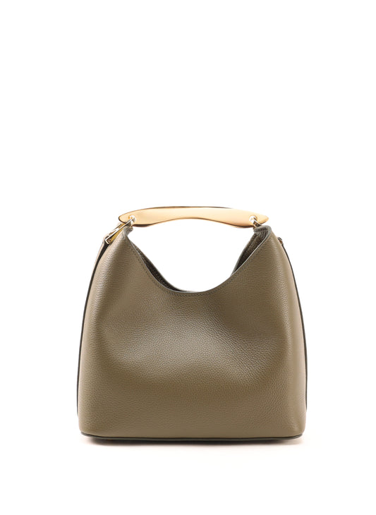 Small Boomerang Pebbled Leather Khaki