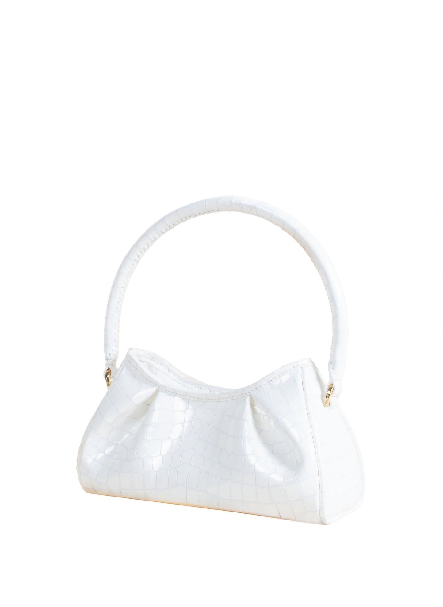 Small Dimple Croco-Print Pearl Leather White