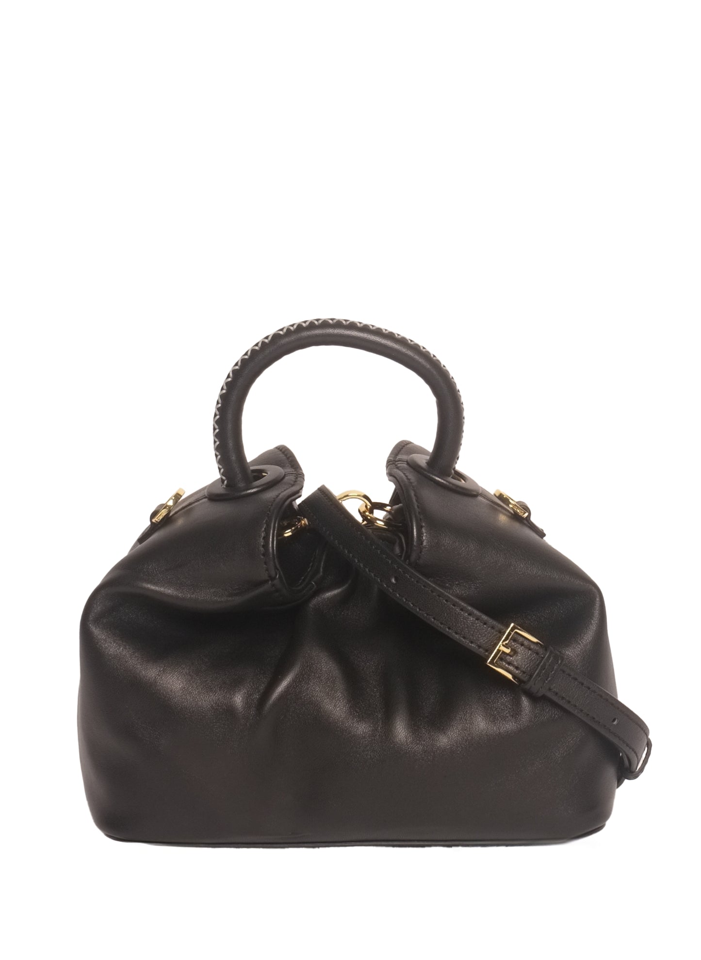 Small Dumpling Leather Black/White Stitches