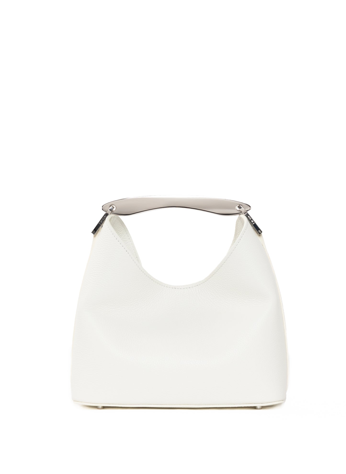 Petit Boomerang Cuir grainé blanc - argent
