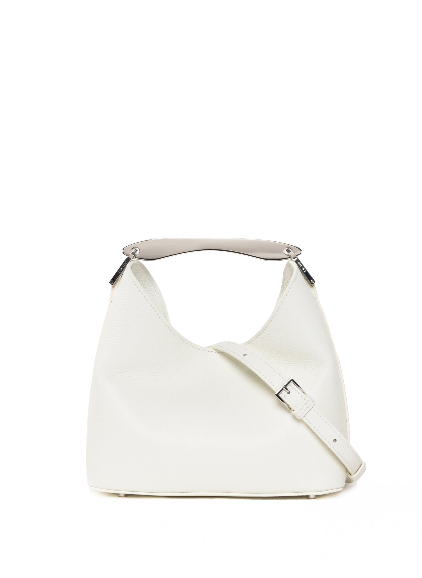 Petit Boomerang Cuir grainé blanc - argent