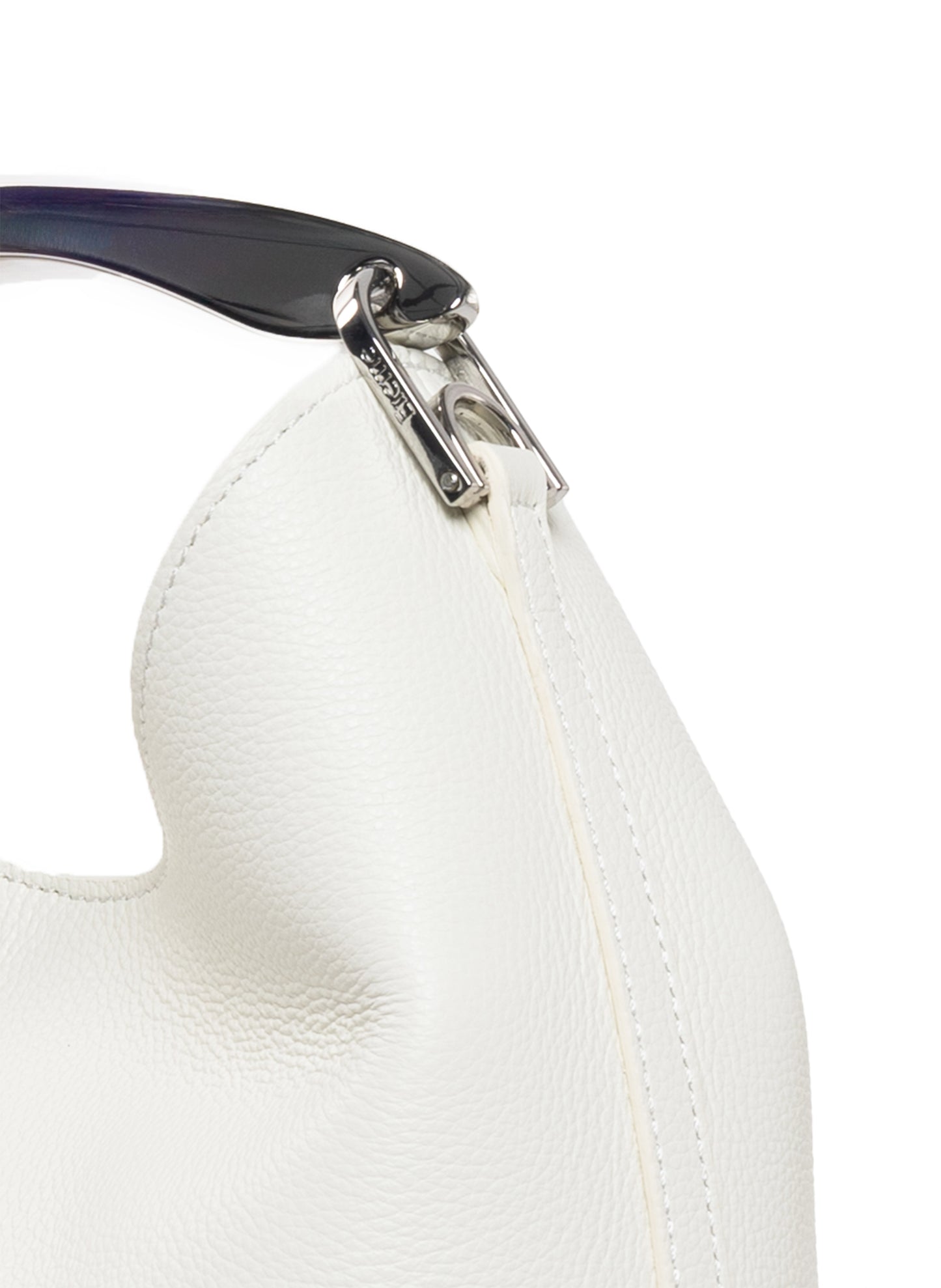 Petit Boomerang Cuir grainé blanc - argent