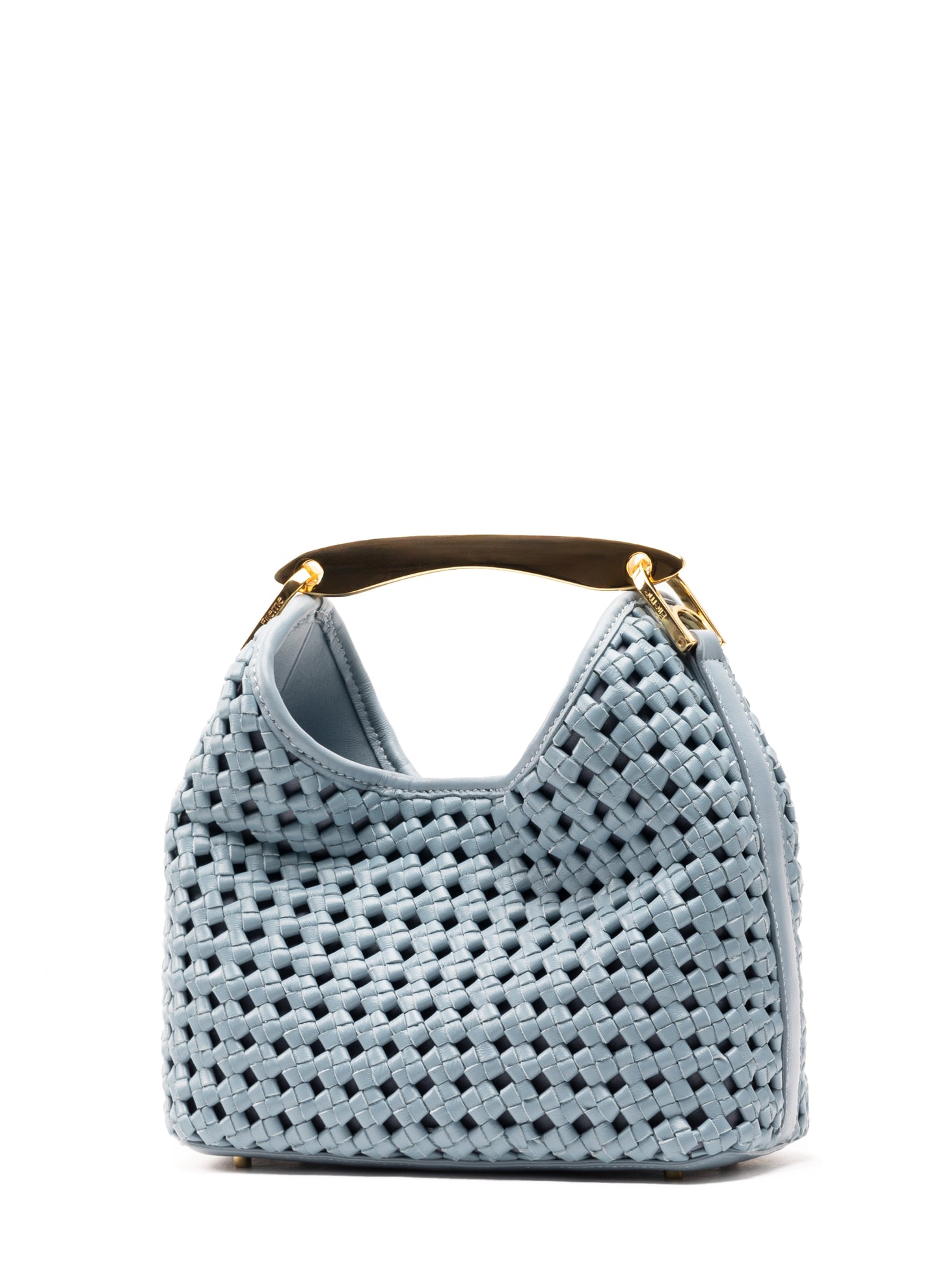 Kleiner Boomerang gewebtes Leder Arctic Blue
