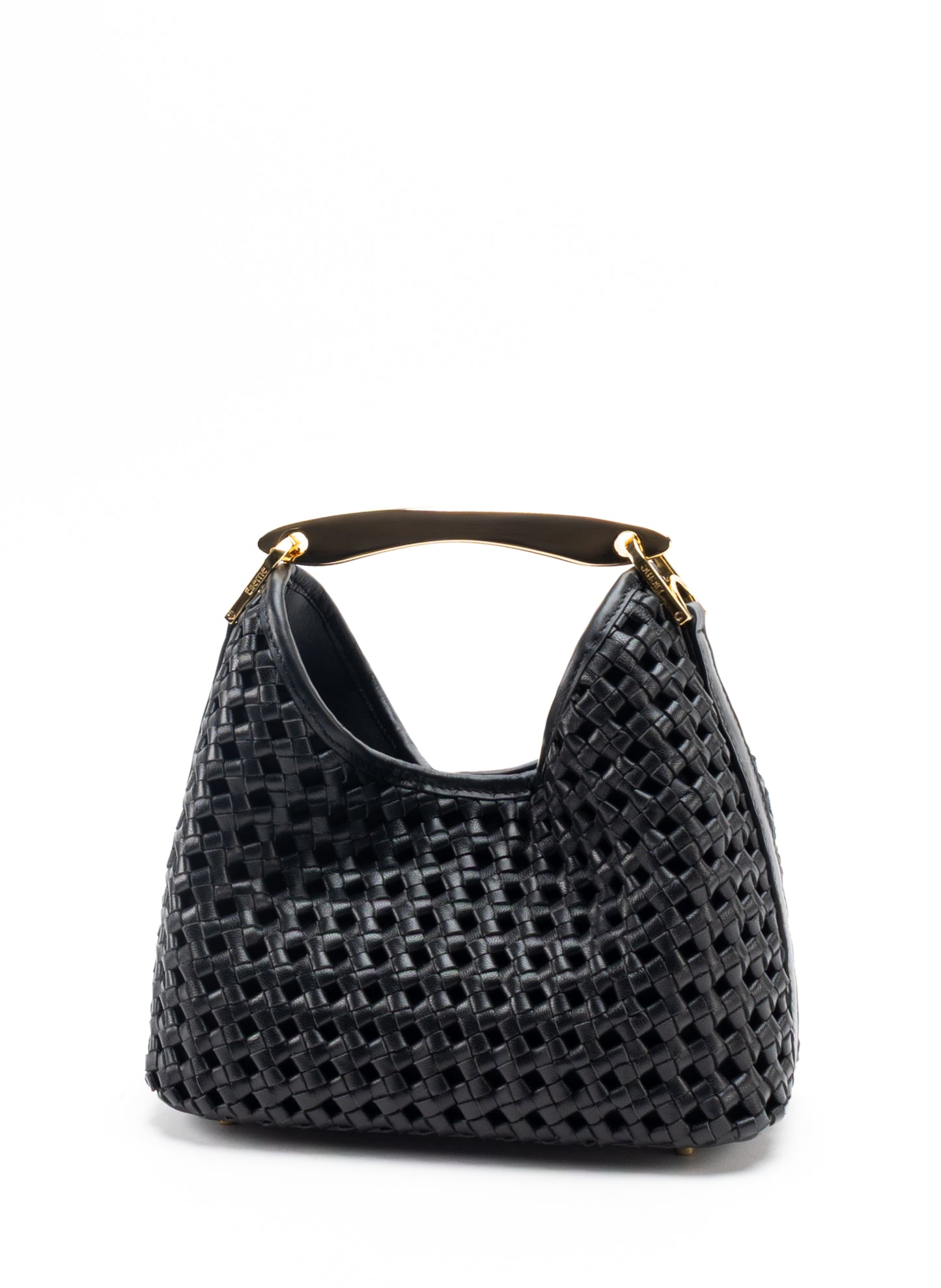 Petit Boomerang Cuir tressé noir