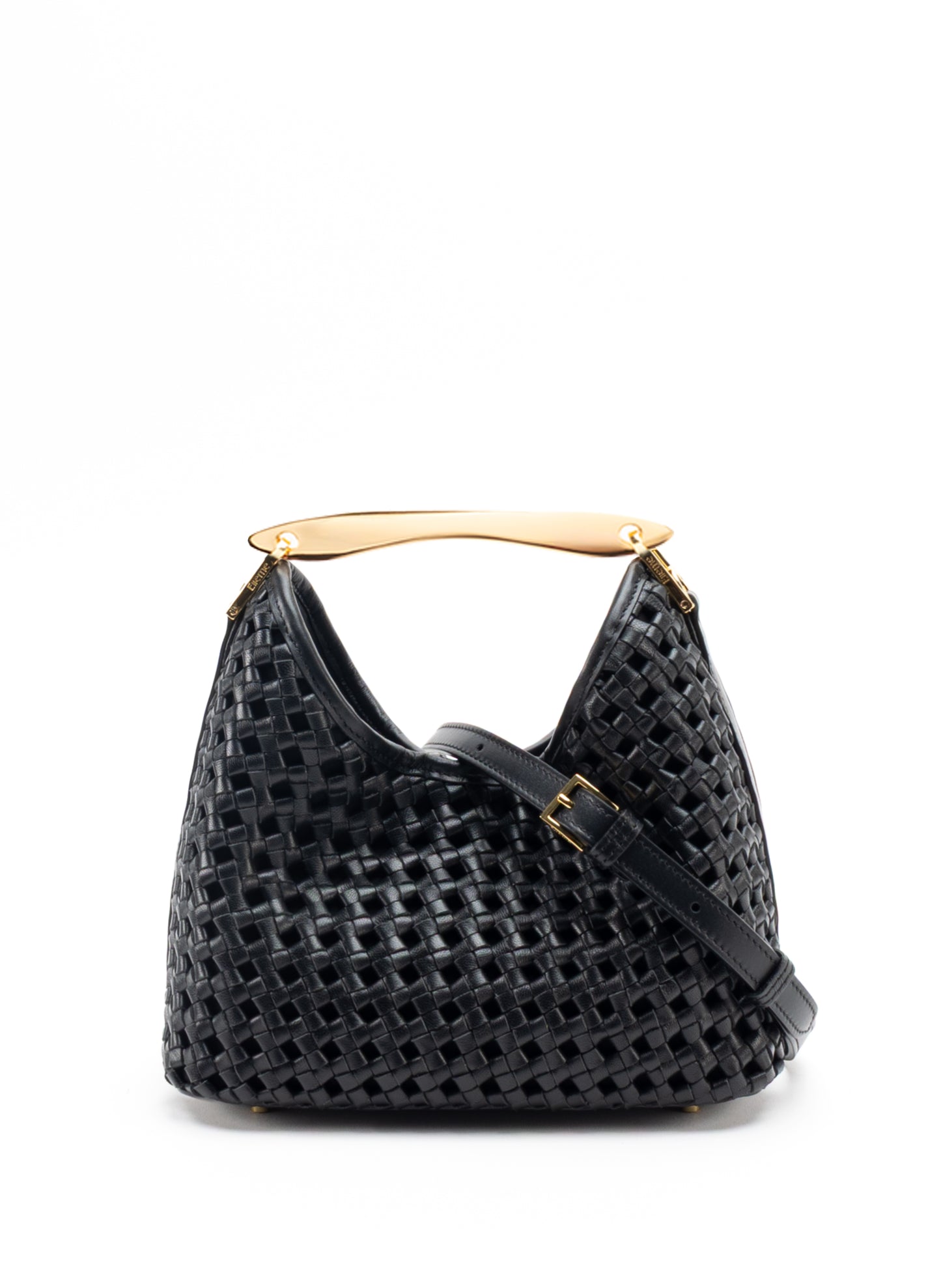 Petit Boomerang Cuir tressé noir