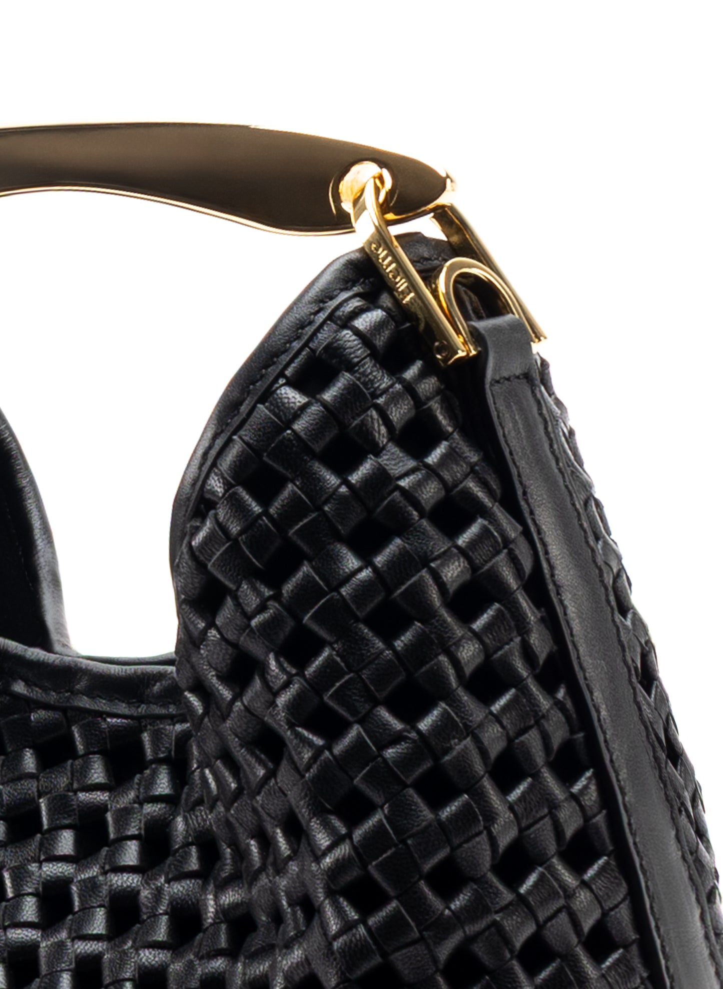 Petit Boomerang Cuir tressé noir