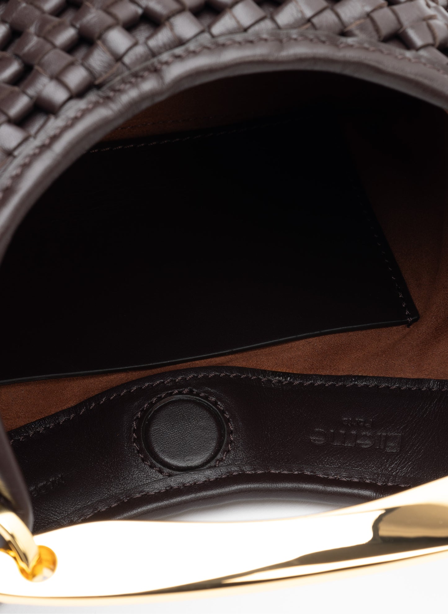 Small Boomerang Woven Leather Dark Brown