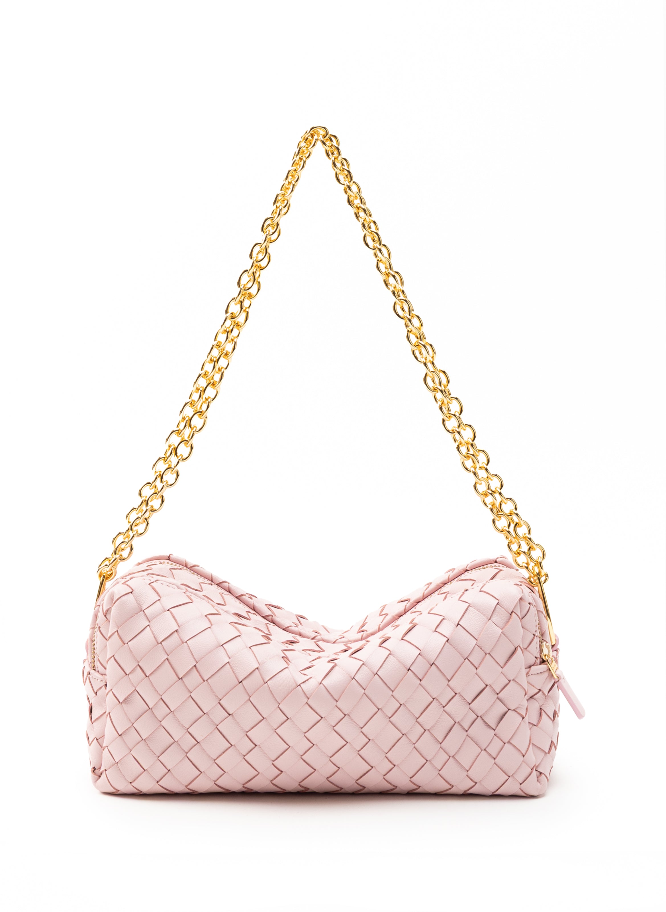 Trousse Chain Woven Leather Pink - French Woven Handbags - Elleme