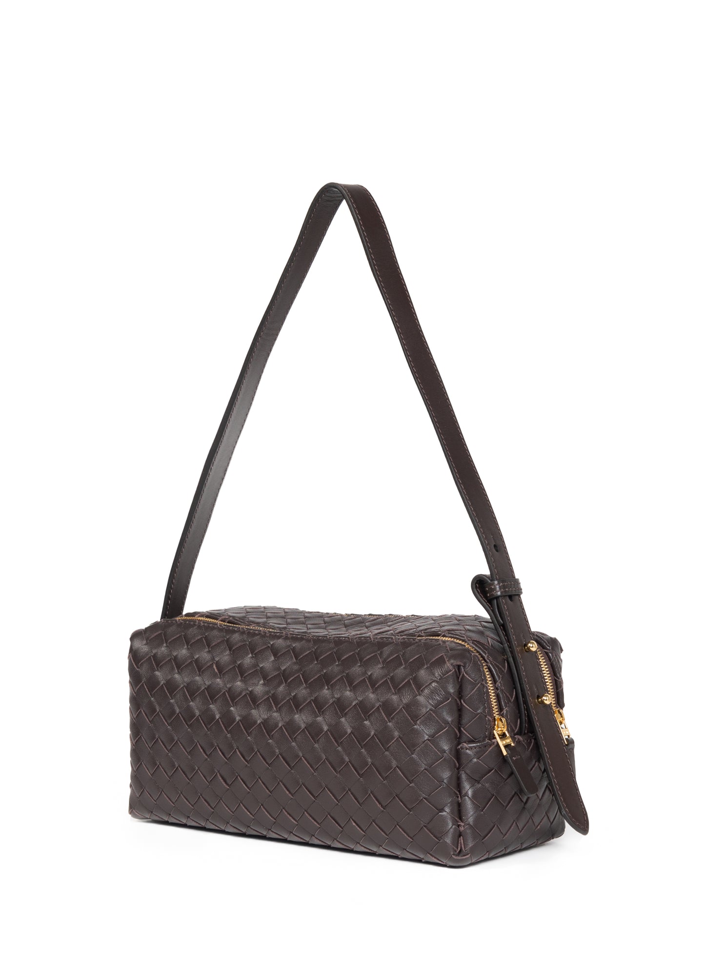 Trousse Cuir tressé marron foncé