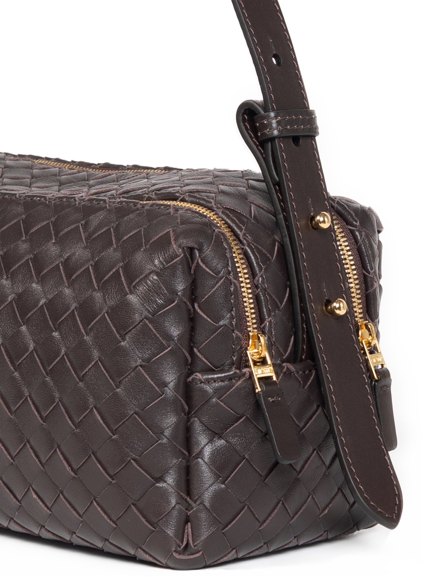 Trousse Cuir tressé marron foncé