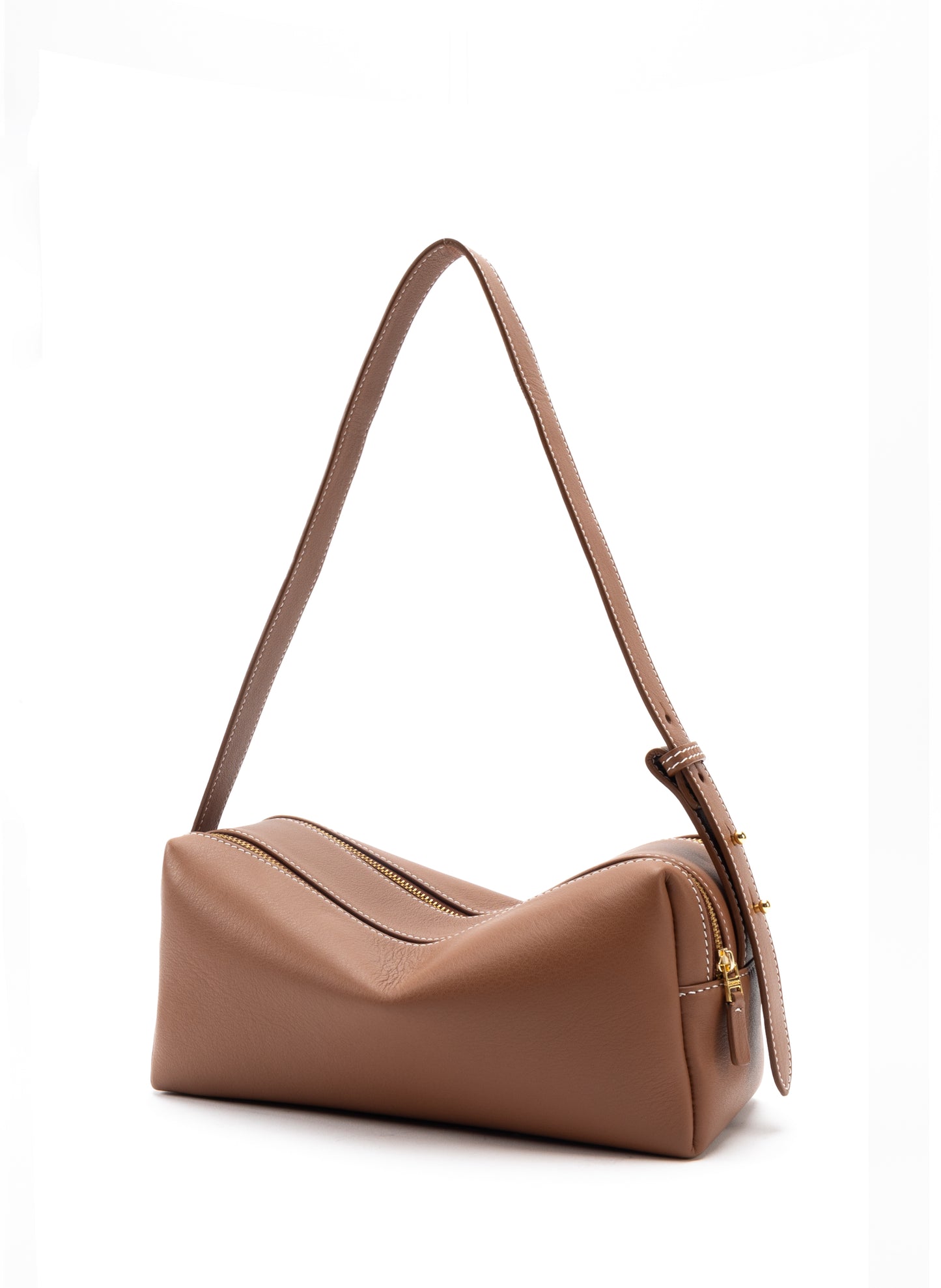 Trousse Cuir grainé Cognac/coutures blanches