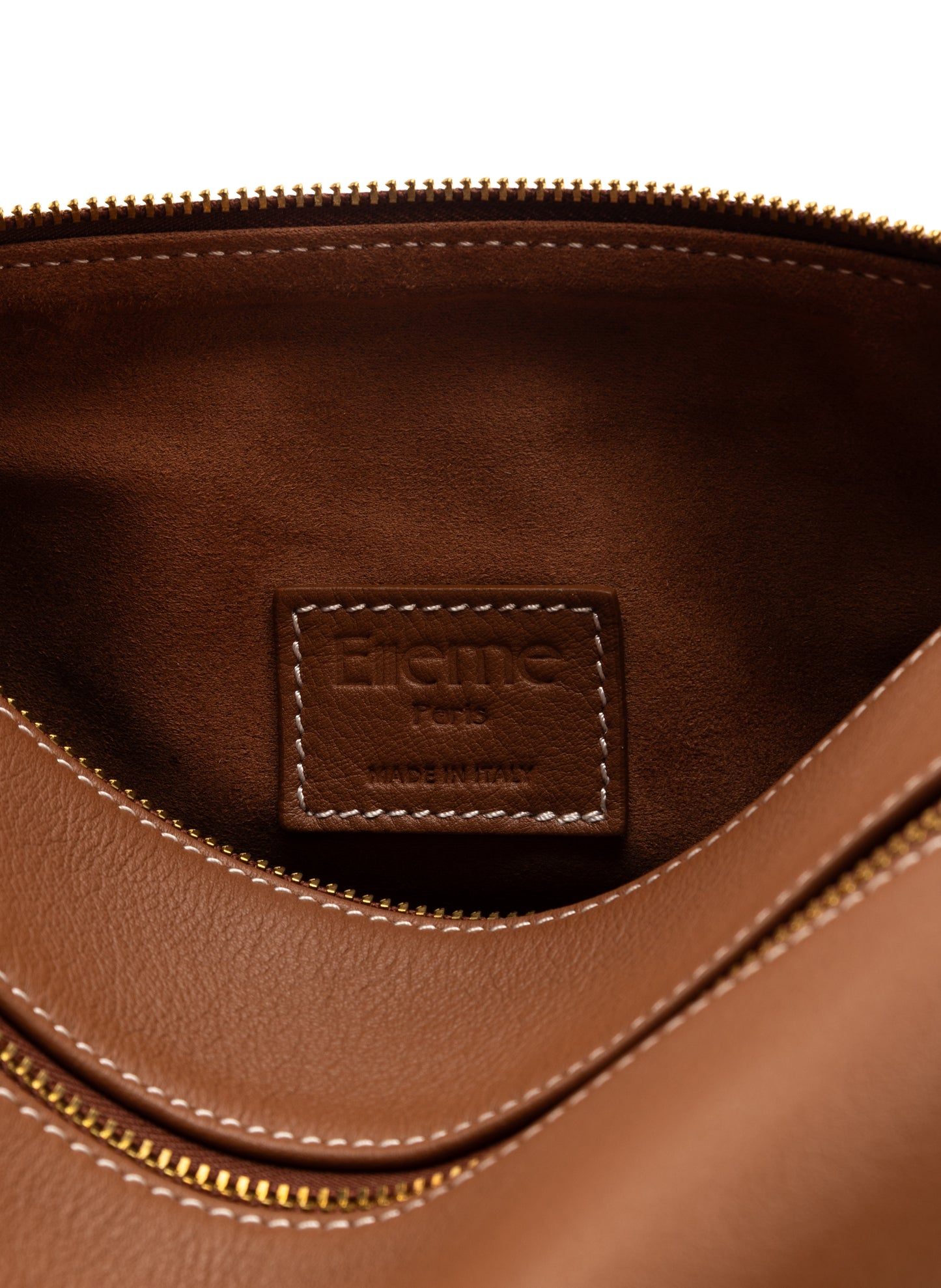 Trousse Cuir grainé Cognac/coutures blanches