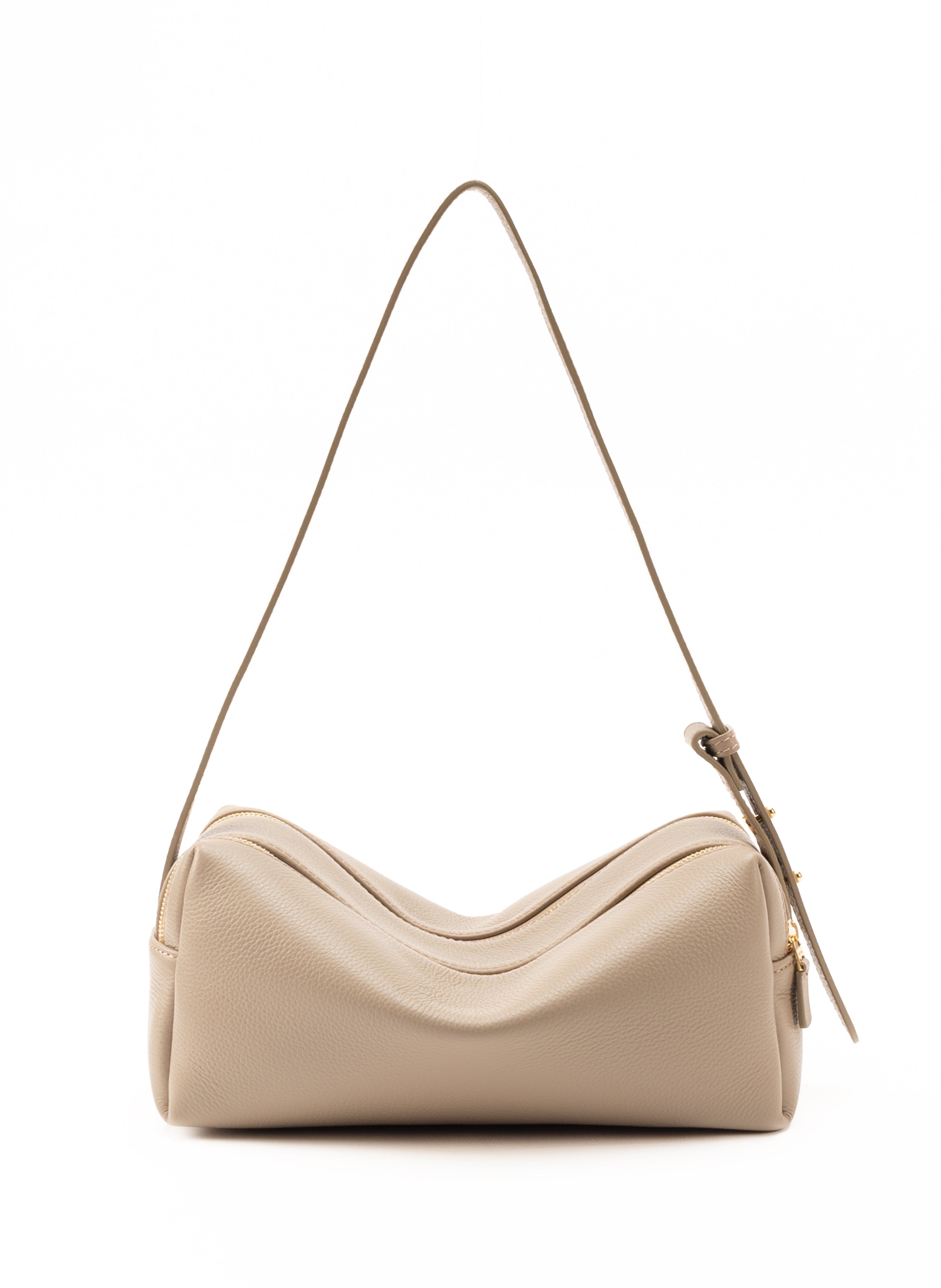 Ellemeエレメ ハンドバッグ ピンクベージュ 合成皮革 ショルダーバッグ Trousse Pebbled Leather Taupe - Designer Leather Handbag - Elleme