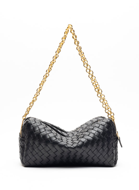 Trousse Chain Gewebtes Leder Schwarz